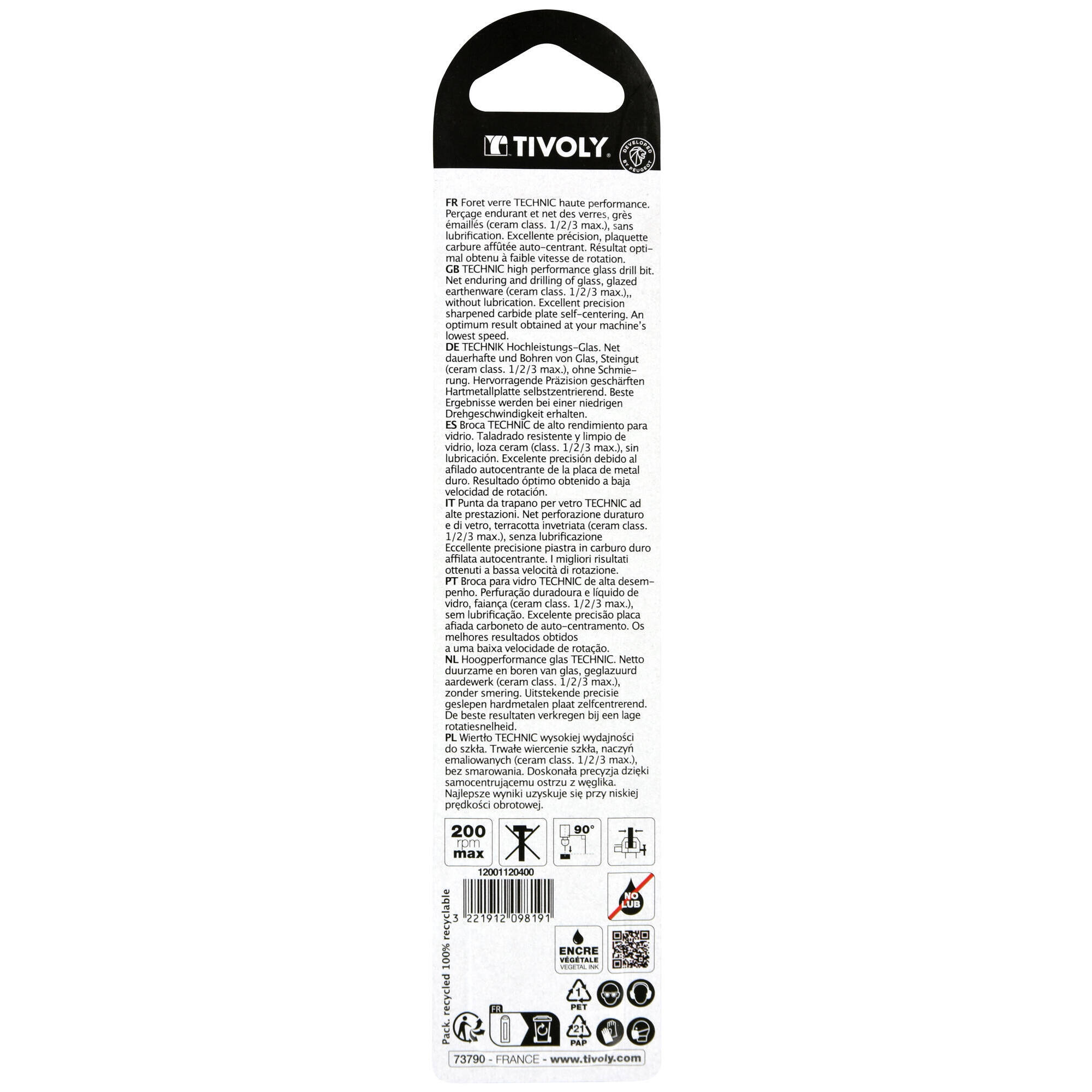 Ø: 4 / Broca para vidrio -Placa de Metal Duro HQ -Mango hexagonal reforzado (Blíster) / L: 105