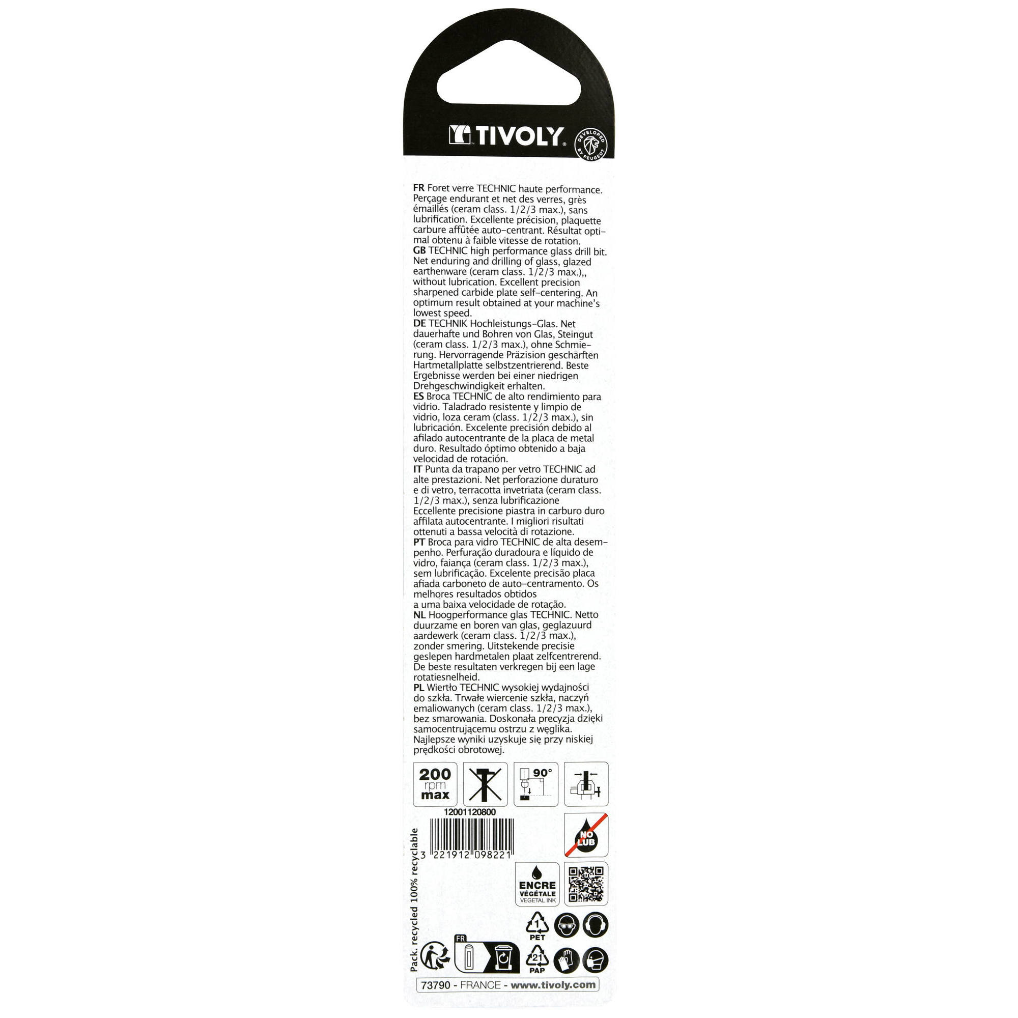 Ø: 8 / Broca para vidrio -Placa de Metal Duro HQ -Mango hexagonal reforzado (Blíster) / L: 120