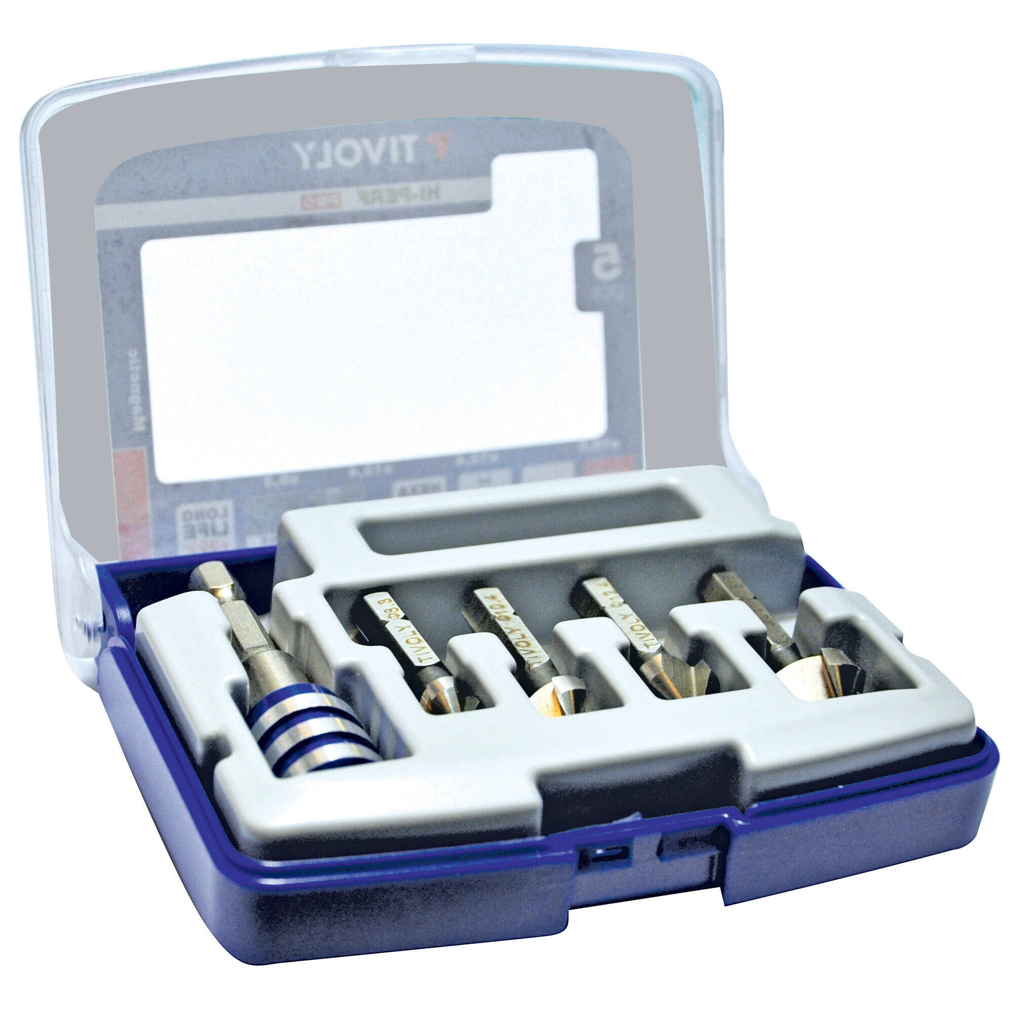 5 piezas - 4 avellanadores HSS mango hexagonal a 90° Ø 8,3 a 16,5 mm + 1 portapuntas