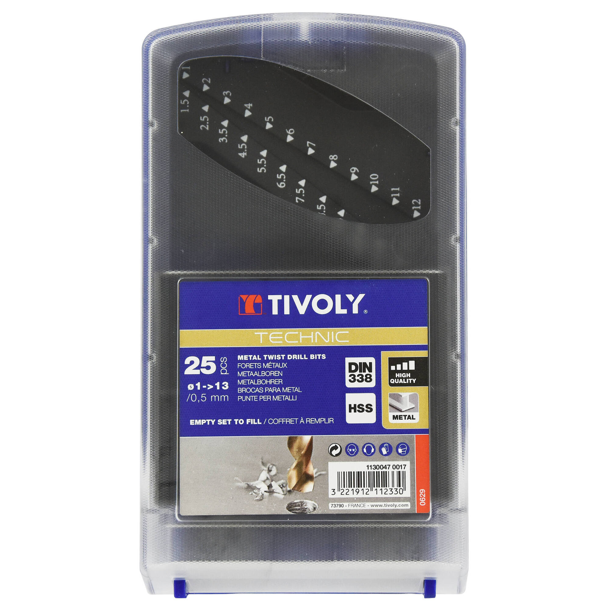 1 estuche vacío de 25 brocas para metal Ø 1 a 13 mm por 1/2