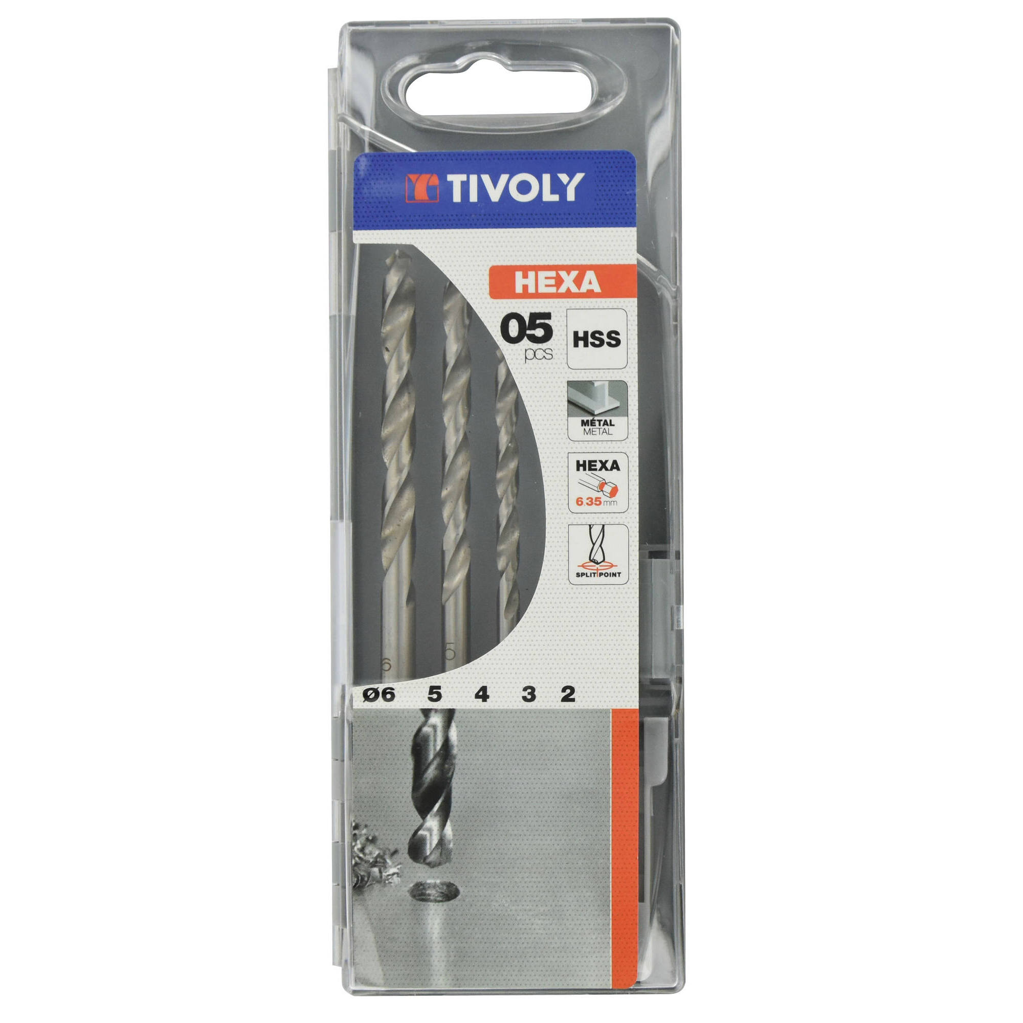 11434370001 - 5 brocas para metal HSS rectificadas mango hexagonal 6,35 mm Ø 2 a 6 mm