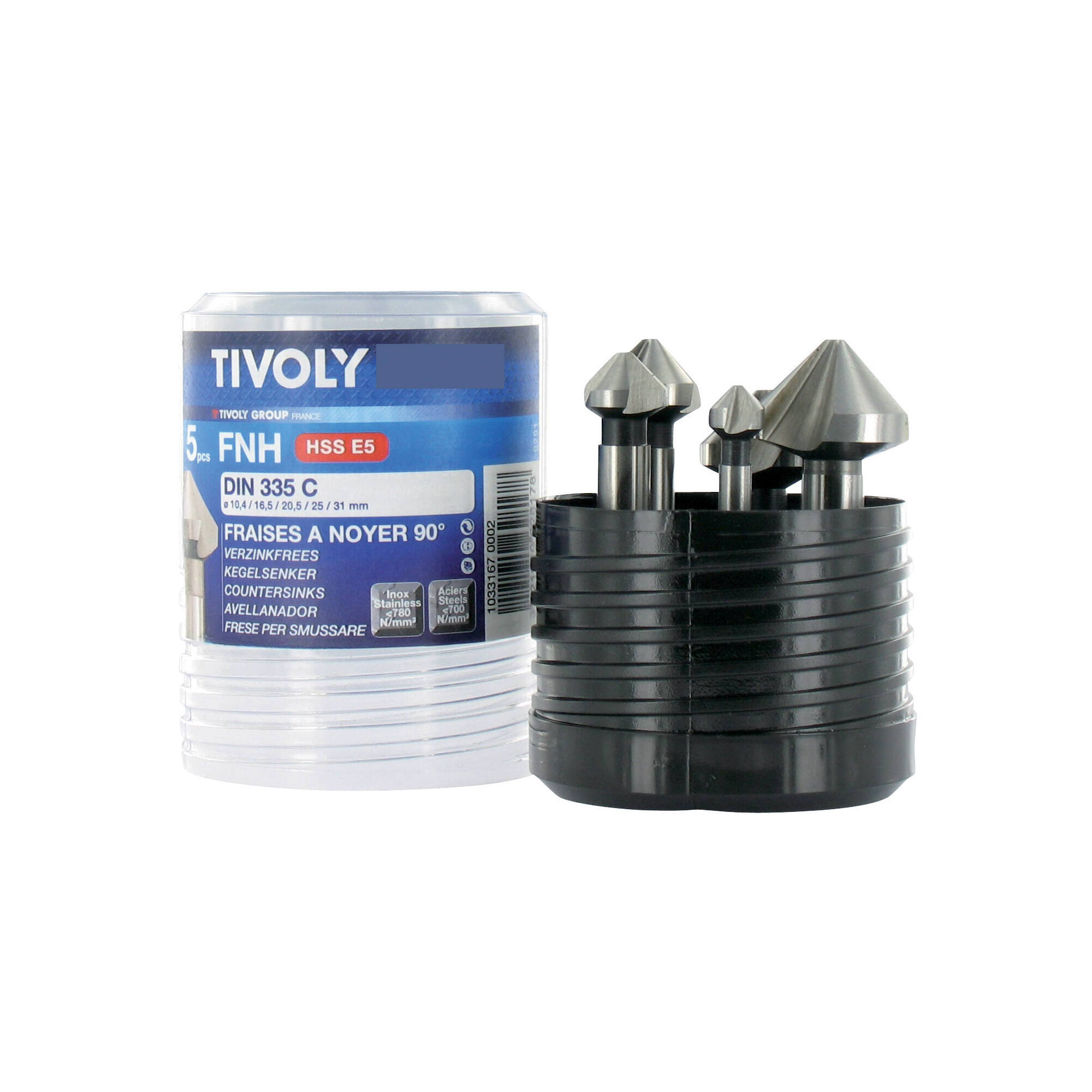 10331670002 - 5 fresas para avellanar HSSE5% cobalto DIN335C a 90° Ø 10,4 a 31 mm PREMIUM