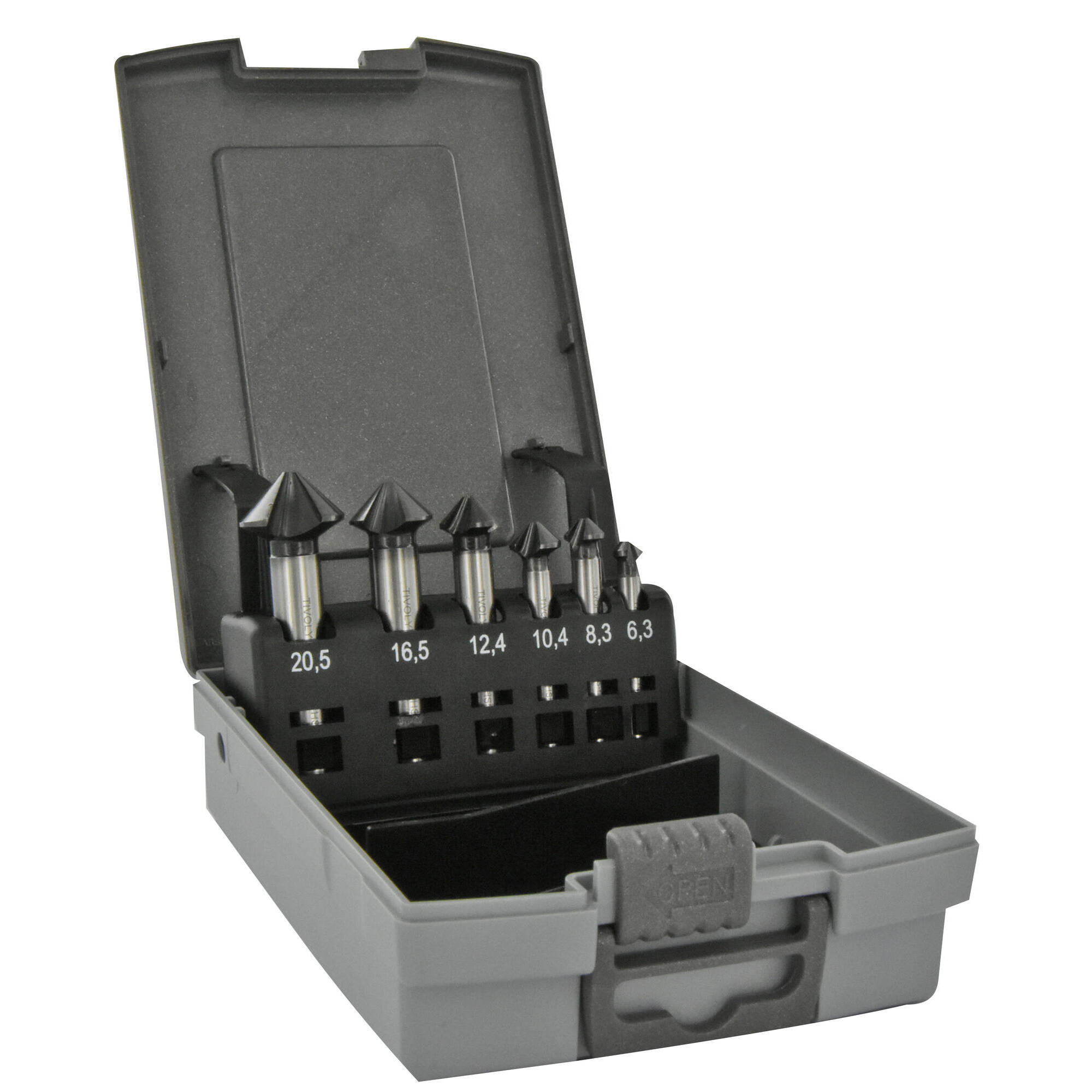 10366370001 - 6 avellanadores HSSE5% cobalto con recubrimiento TiAN DIN335C a 90° Ø 6,3 a 20,5 mm PREMIUM