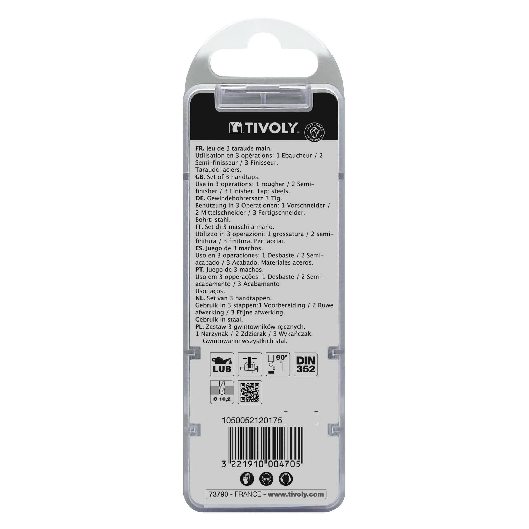 Juego de 3 machos de roscar a mano HSS | Rosca Métrica | DIN352 (Blíster) / Ø: 12 X 1.75