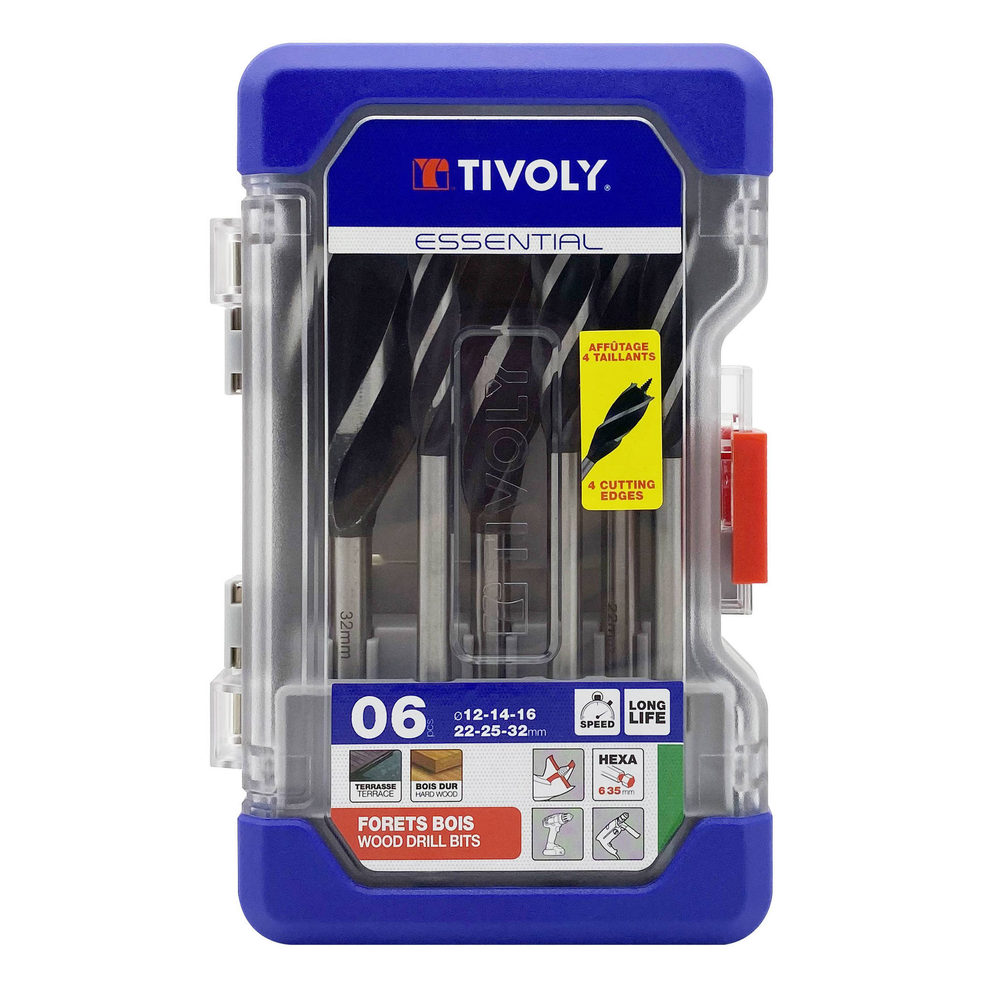 10802770001 - 6 brocas para madera 4 filos mango hexagonal Ø 12 a 32 mm