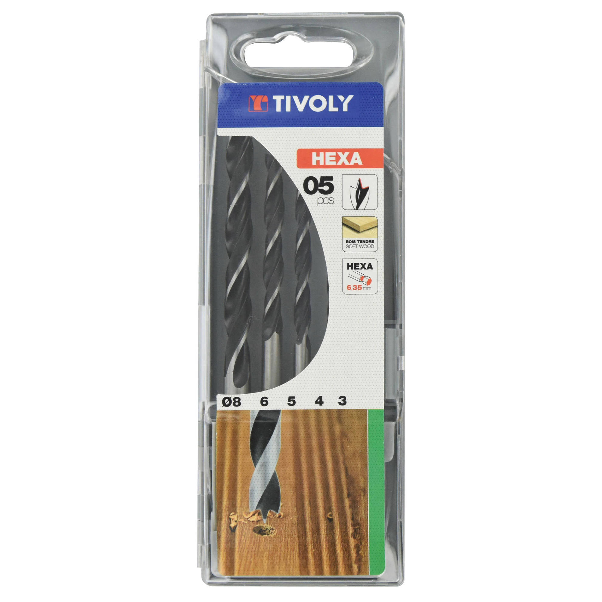 10803770001 - 5 brocas para madera 3 puntas mango hexagonal Ø 3 a 8 mm