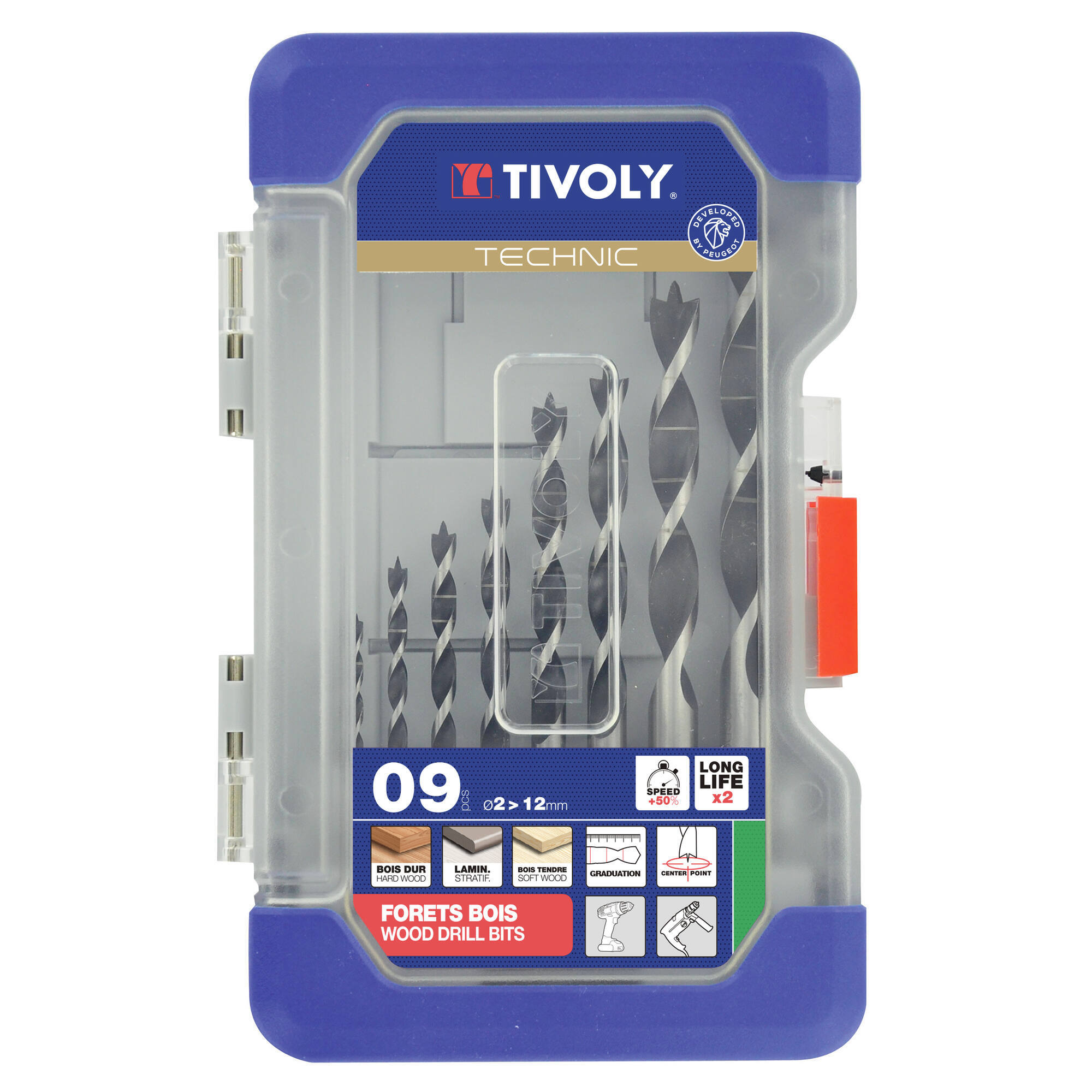 10863870003 - 9 brocas para madera 3 puntas graduadas SLR Ø 2 a 12 mm