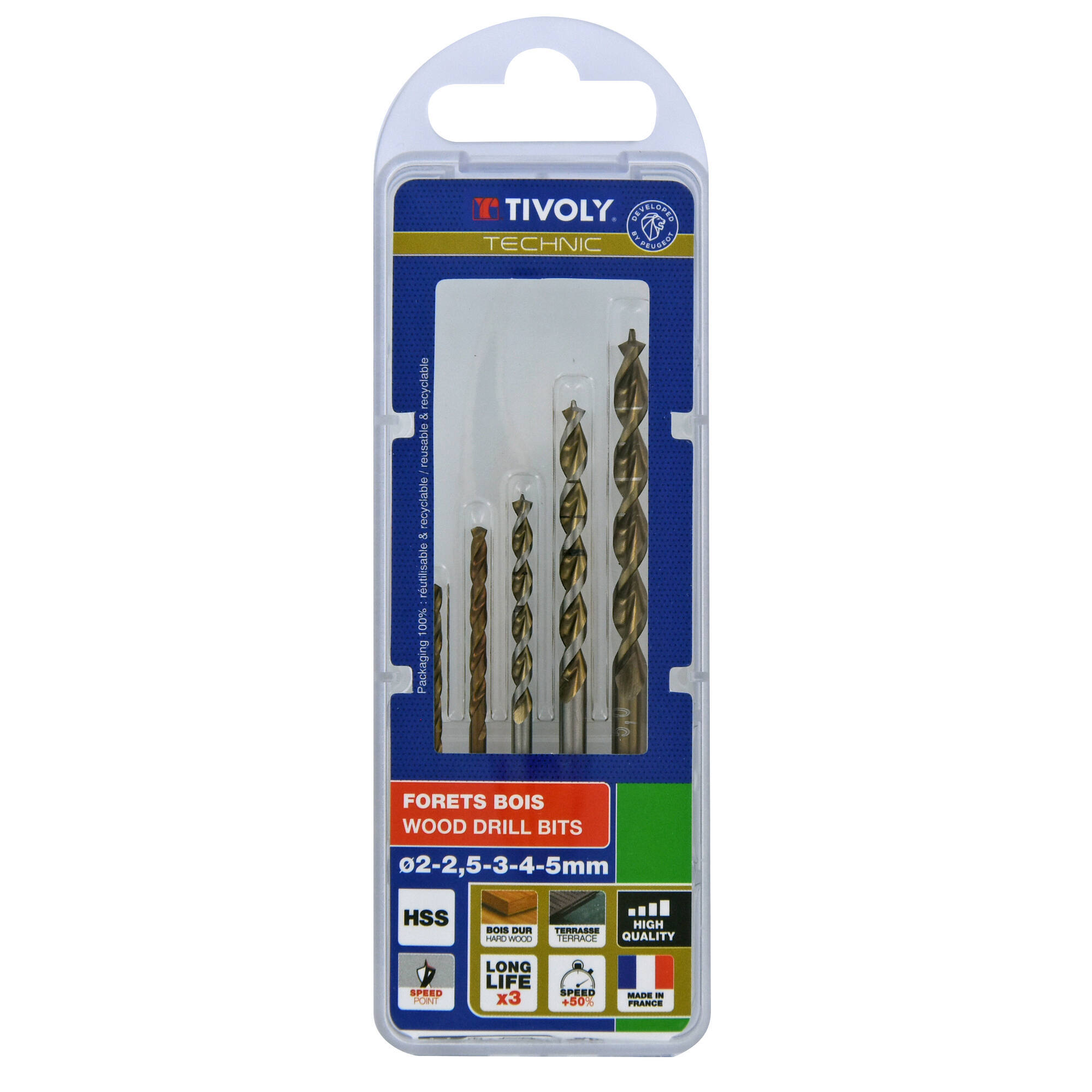 10864070003 - 5 brocas para madera speed point Ø 2 a 5 mm