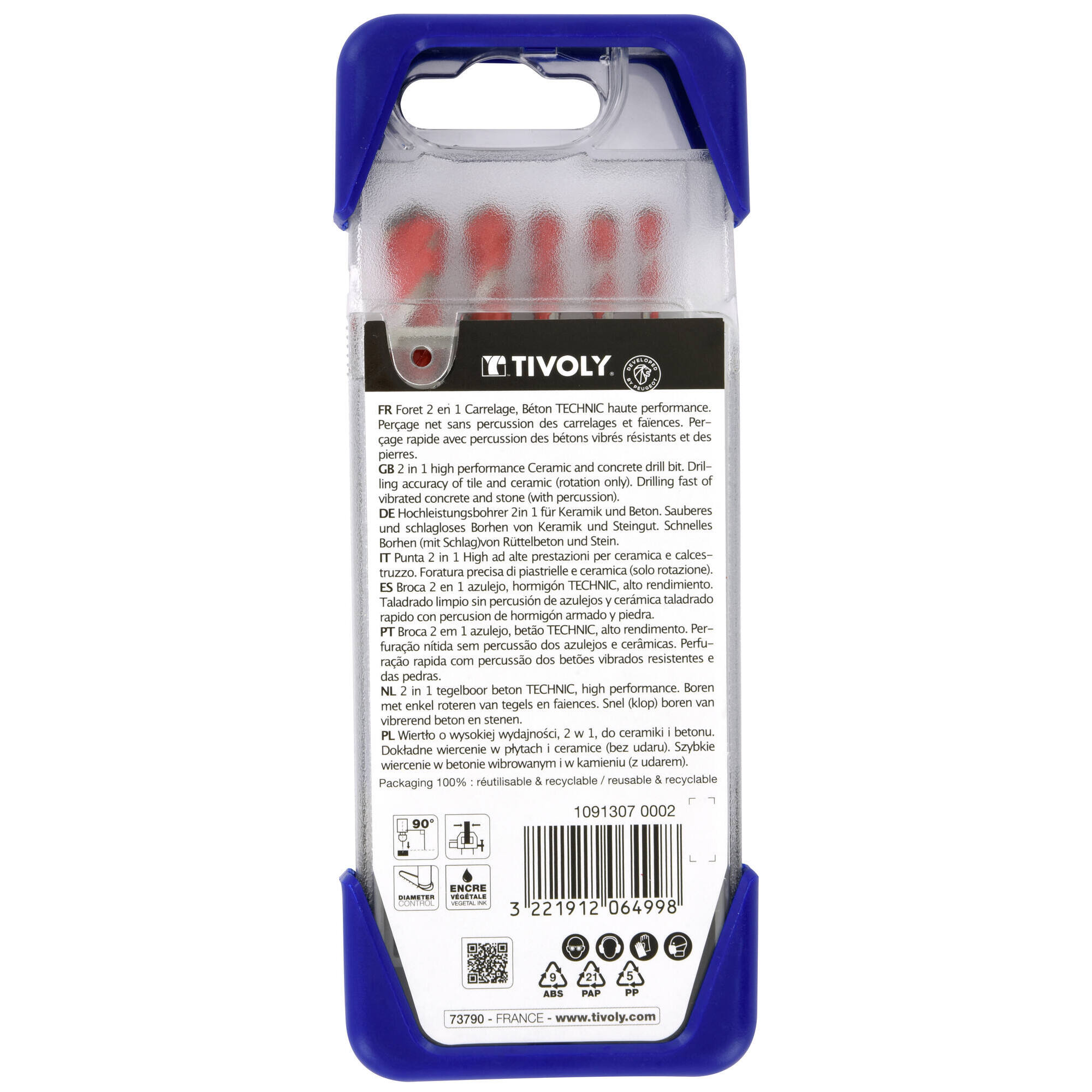 5 brocas 2 en 1 hormigón y azulejos Ø 4 a 10 mm