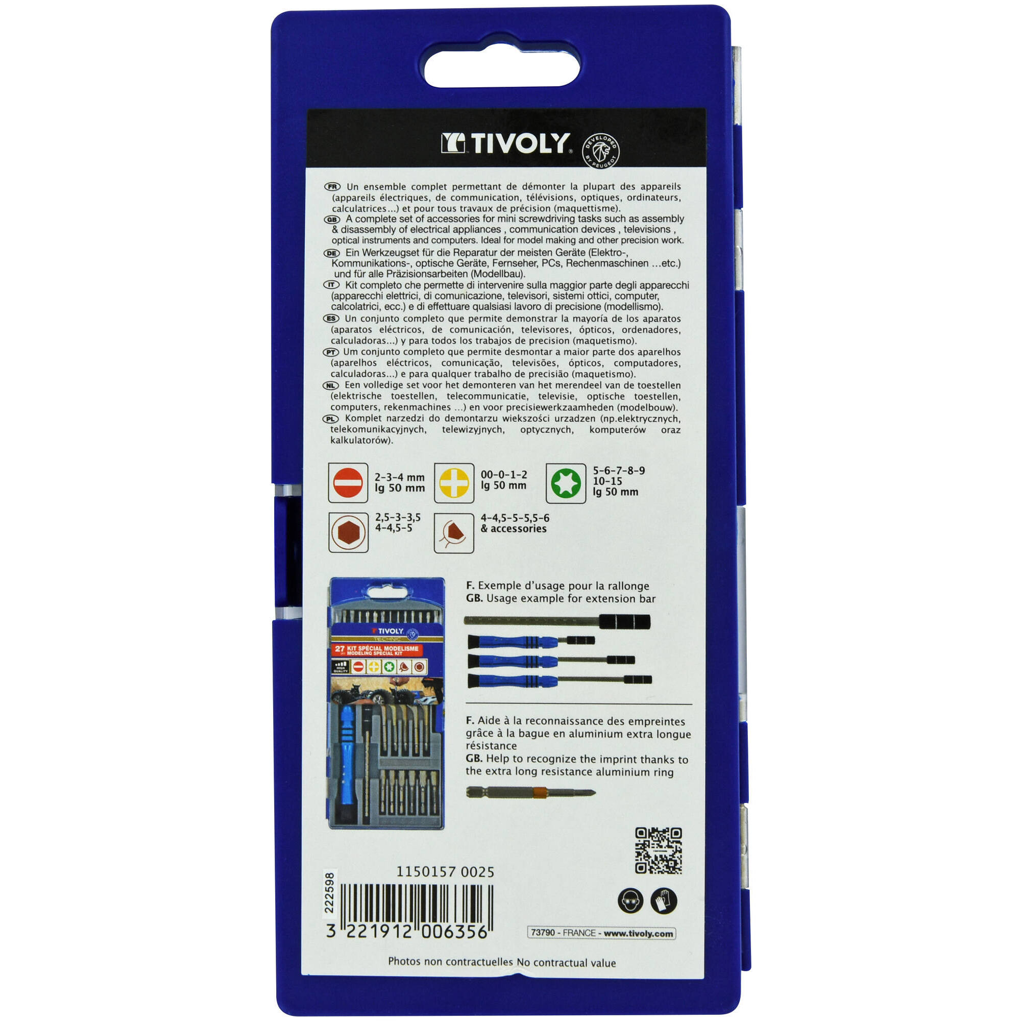 27 piezas -14 puntas modelismo + 5 llaves + 6 llaves de vaso con punta + 1 extensión + 1 portapuntas -PRECISIÓN