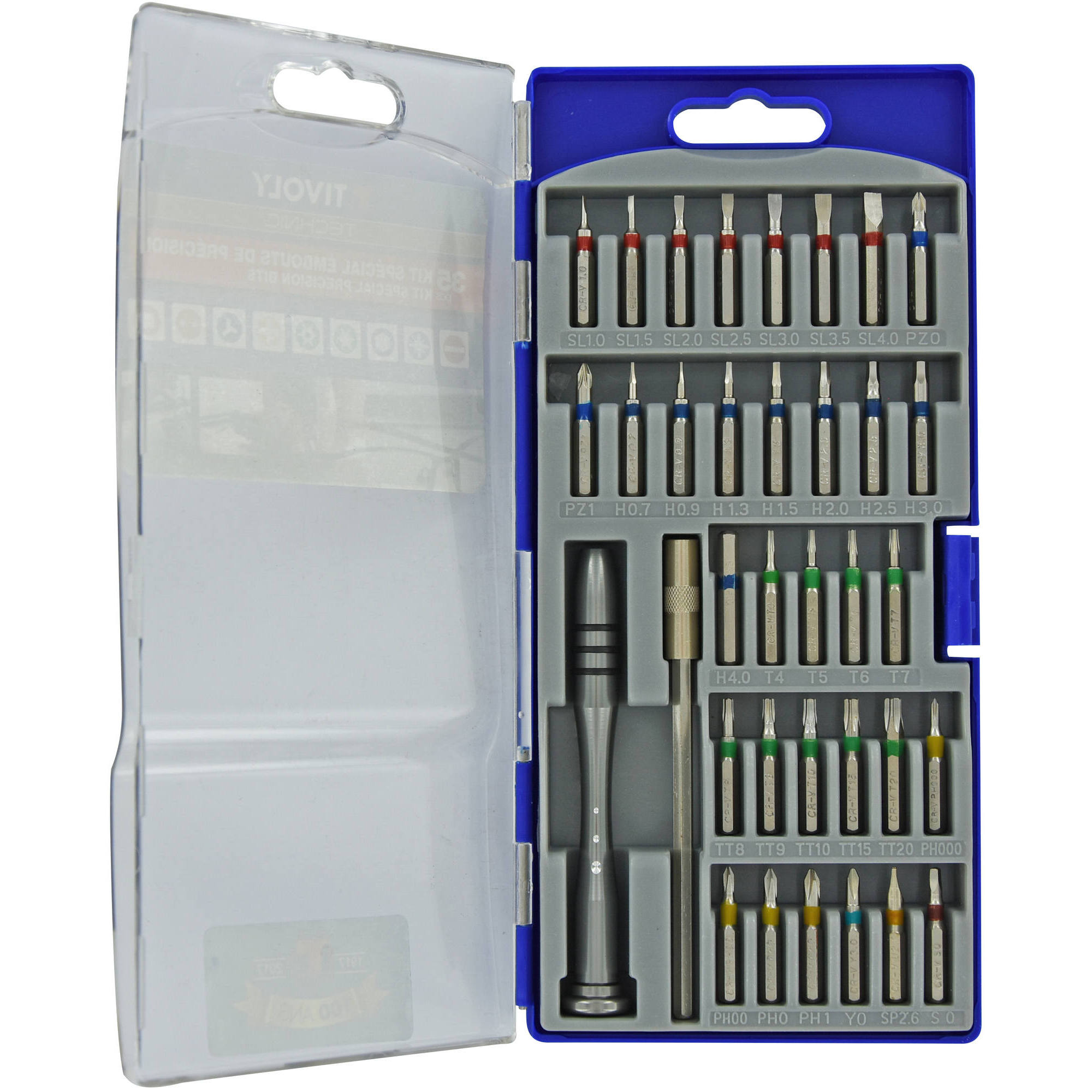 35 piezas - 33 puntas de precisión + 1 portapuntas magnético + 1 destornillador