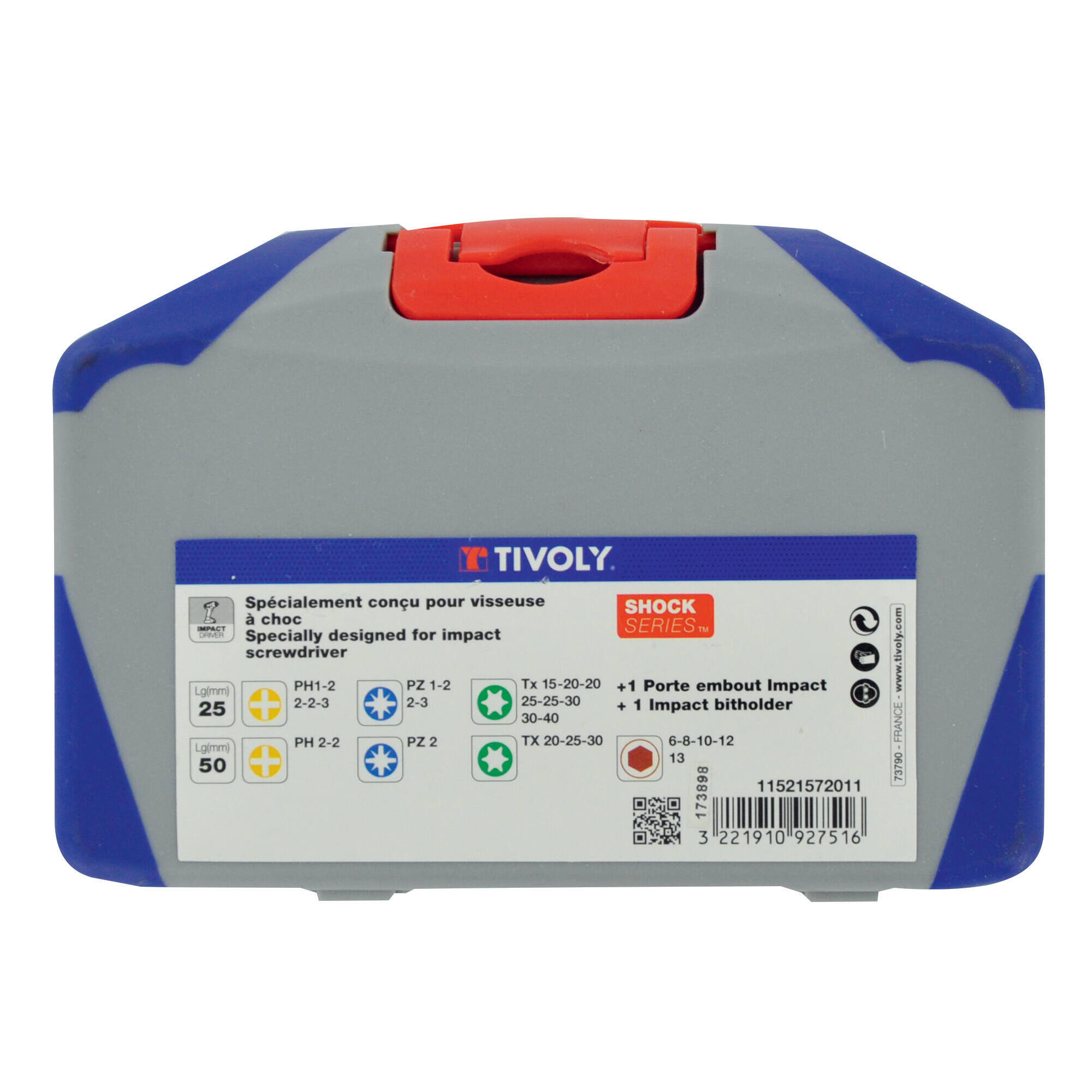 29 piezas -23 puntas torsión de impacto + 5 llaves de vaso con punta Ø 6 a 13 mm + 1 portapuntas de impacto con un potente imán circular -SHOCK SERIES