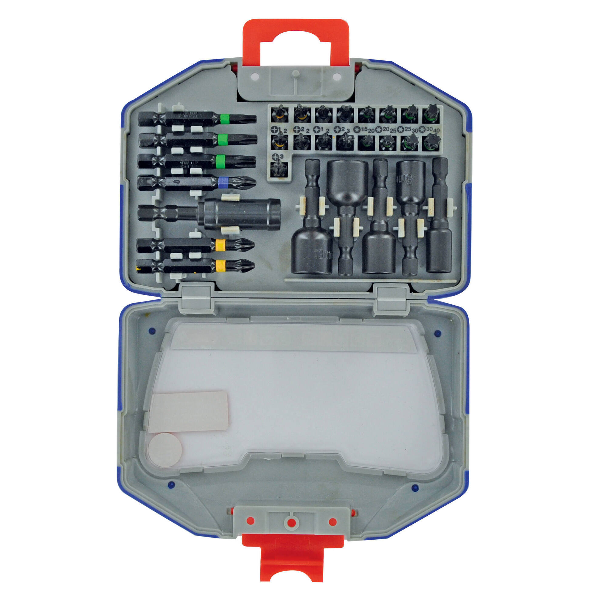 29 piezas -23 puntas torsión de impacto + 5 llaves de vaso con punta Ø 6 a 13 mm + 1 portapuntas de impacto con un potente imán circular -SHOCK SERIES