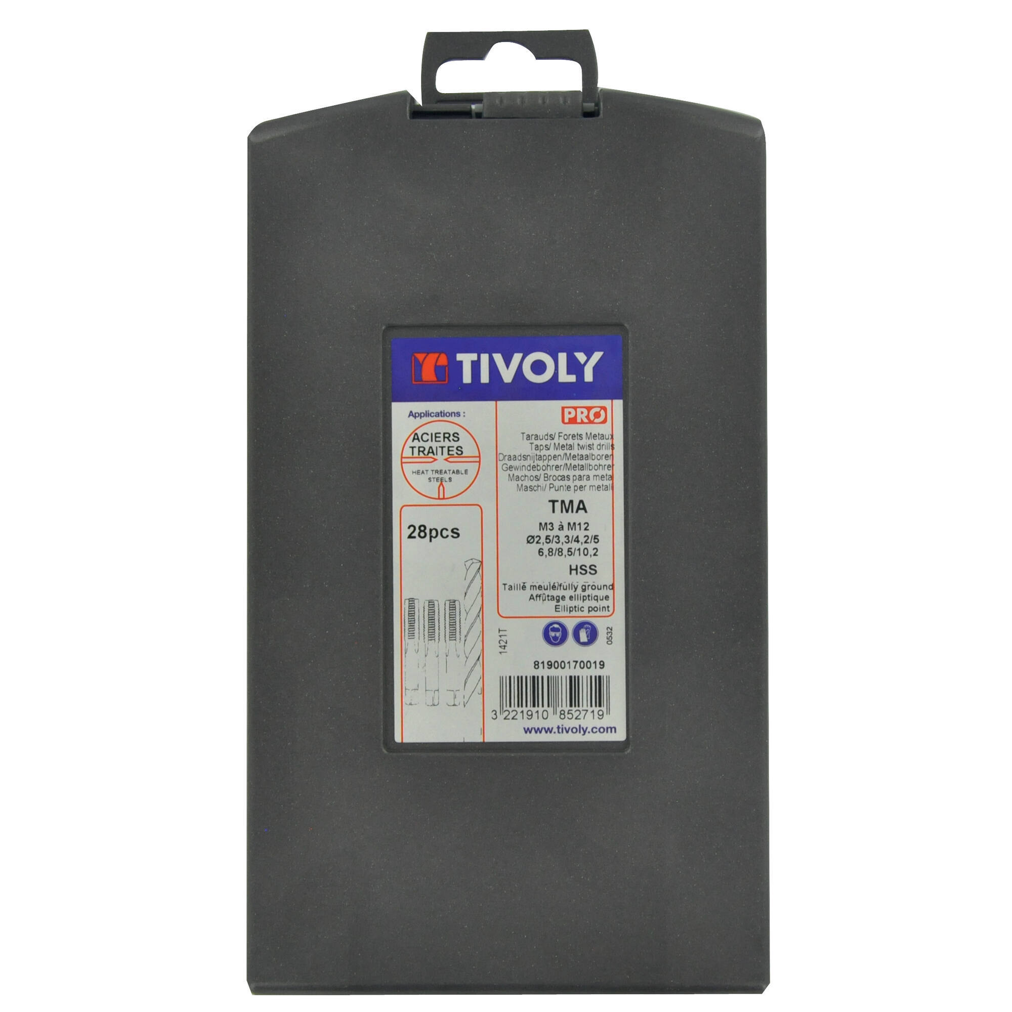 28 piezas - 7 juegos de 3 machos de roscar HSS Multiaplicaciones DIN352 M3 a M12 + 7 brocas HSS Ø 2,5 a 10,2 mm TECHNIC