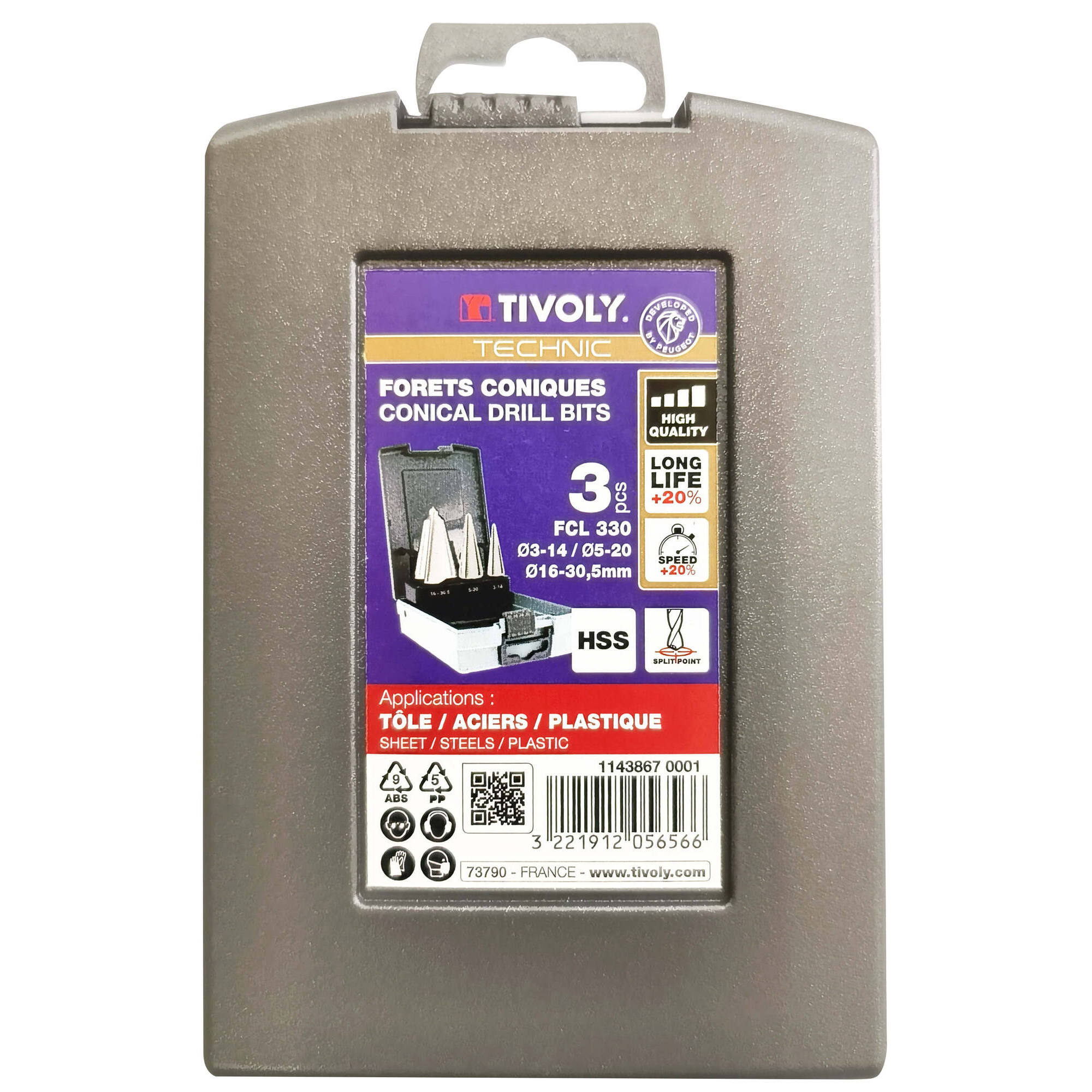 3 brocas cónicas lisas HSS Ø 3 a 30,5 mm