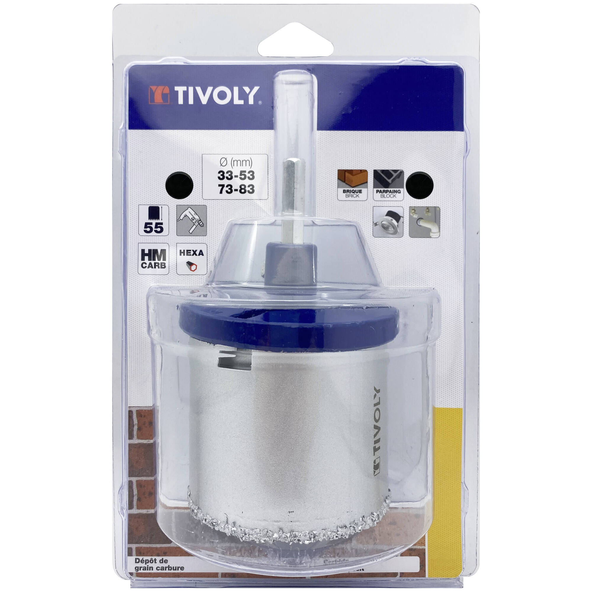 Ø: 33-53-73-83 mm / Sierra de corona para hormigón de carburo HM multihojas (Estuche blíster) / H: 55