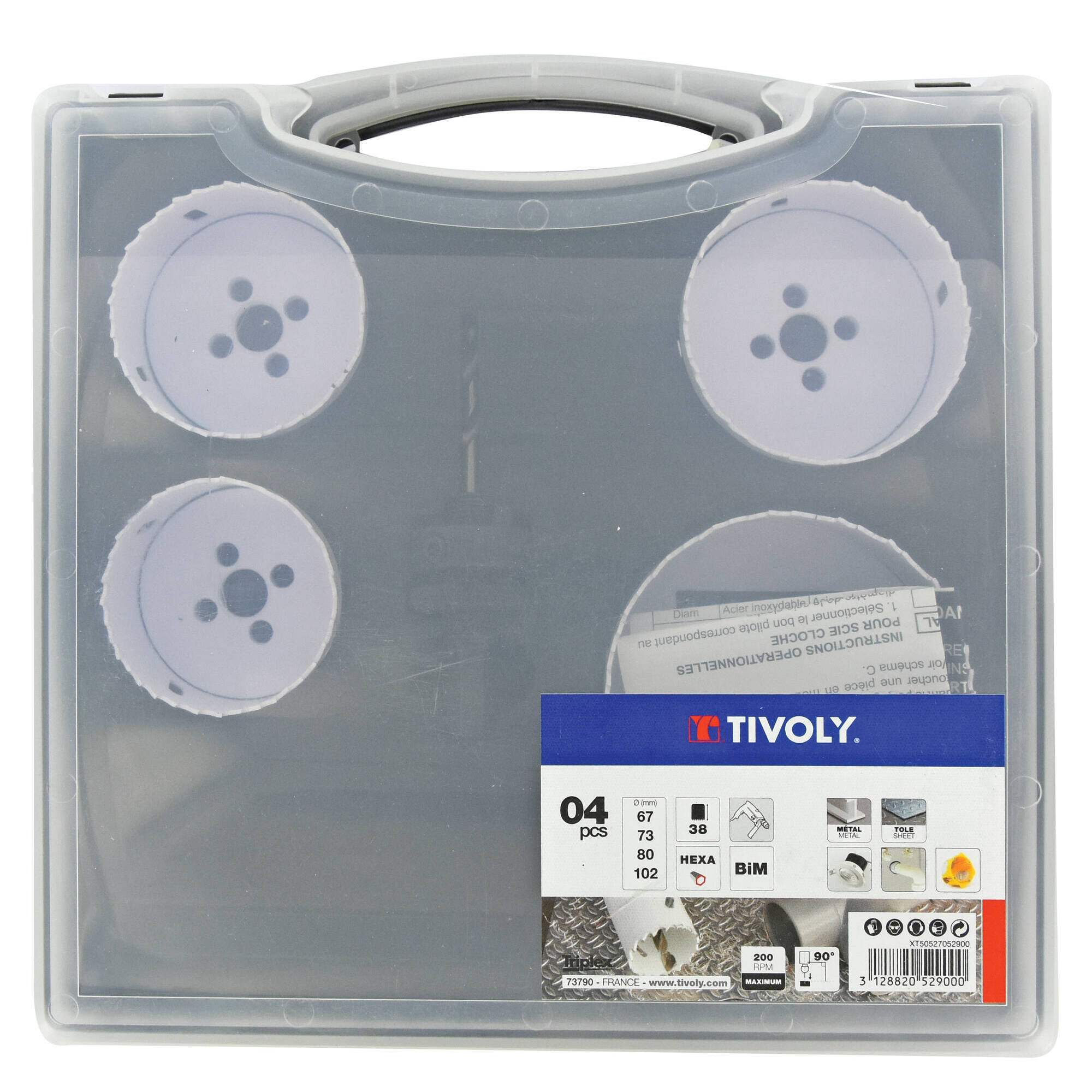 XT50527052900 - Maletín de 5 piezas - 4 sierras de corona bimetal HSS Ø 67 a 102 mm + 1 broca guía