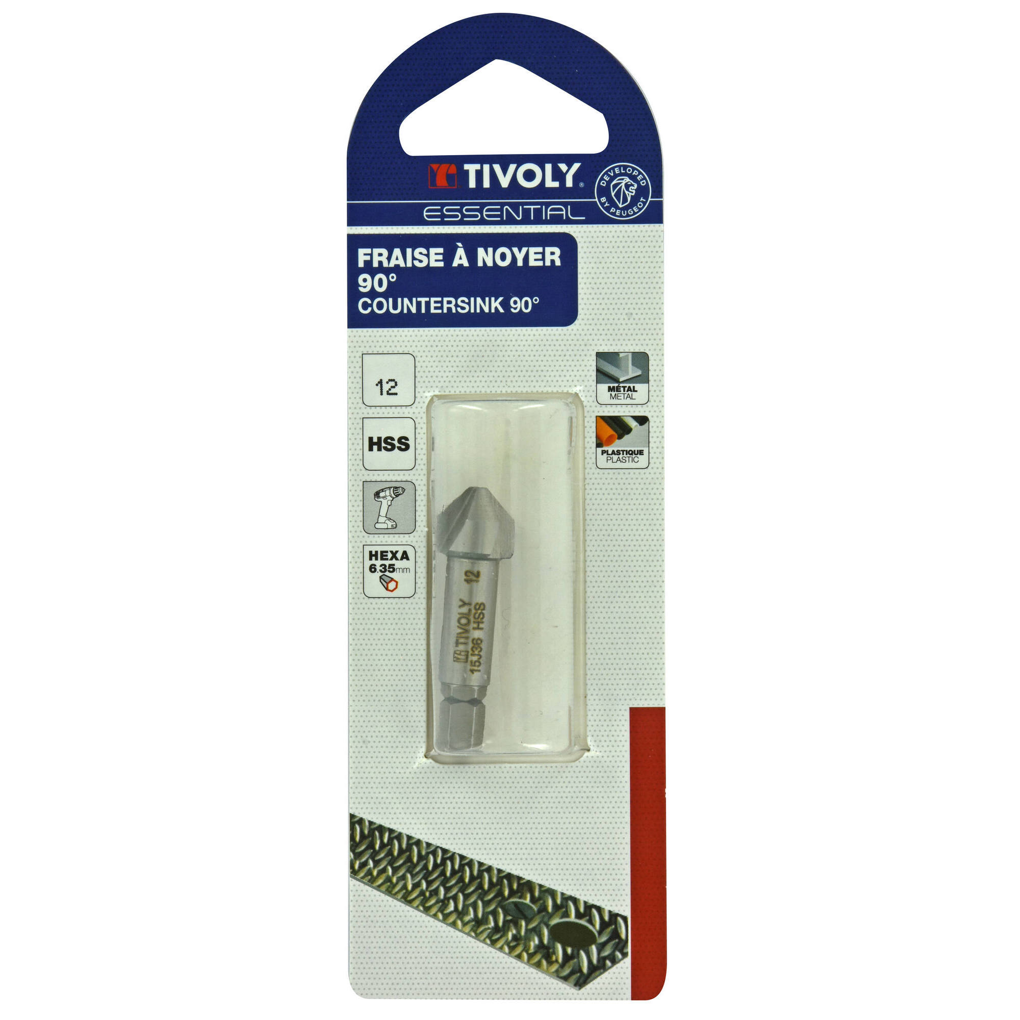 Avellanador HSS de 90º Mango hexagonal (Blíster) / Ø: 12 / L: 40