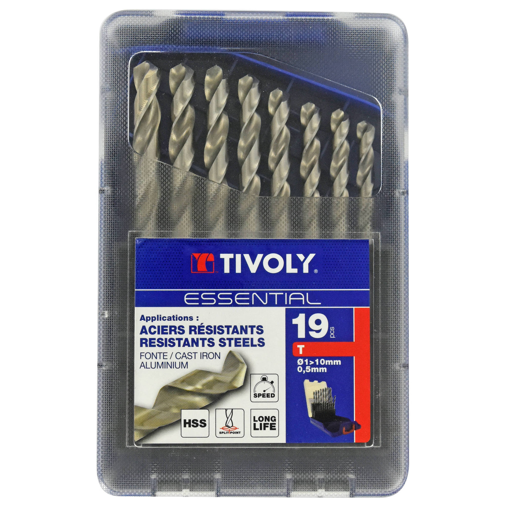 19 brocas para metal HSS rectificadas, punta en cruz Ø 1 a 10 mm por 0,5 mm