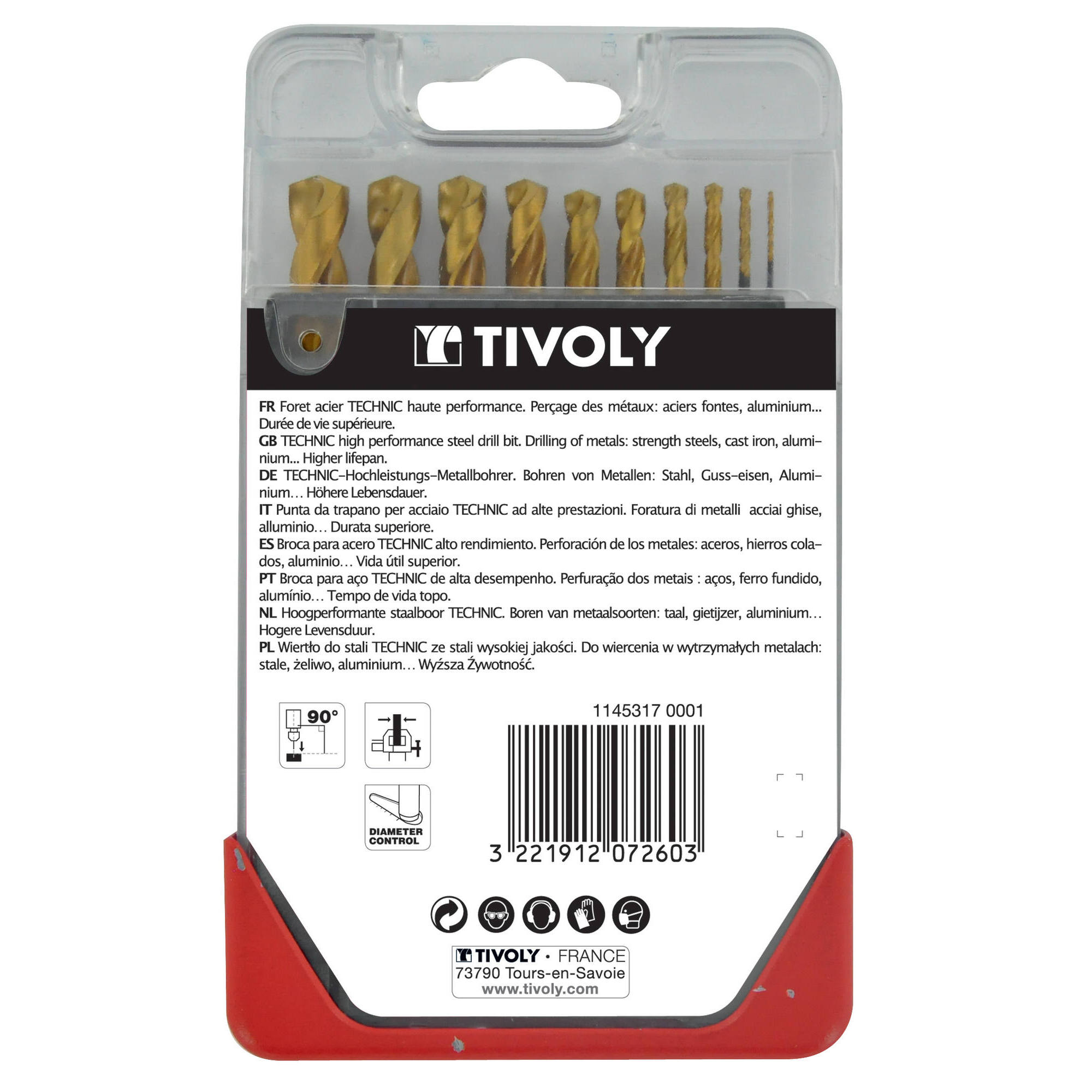 10 brocas para metal HSS STEAM rectificadas con recubrimiento TiN punta en cruz mango de 3 caras Ø 1 a 10 mm