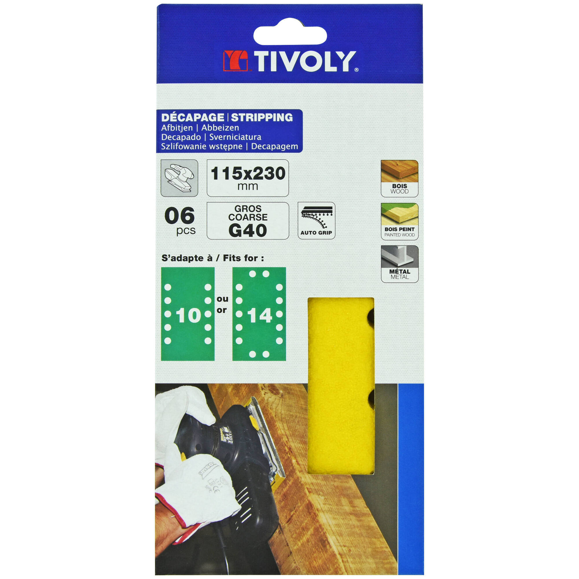 Hoja de lija AUTOADHESIVA -115x230 mm - Para lijadora orbital (Funda cartón) / Dim 115x230 / Gr : 40