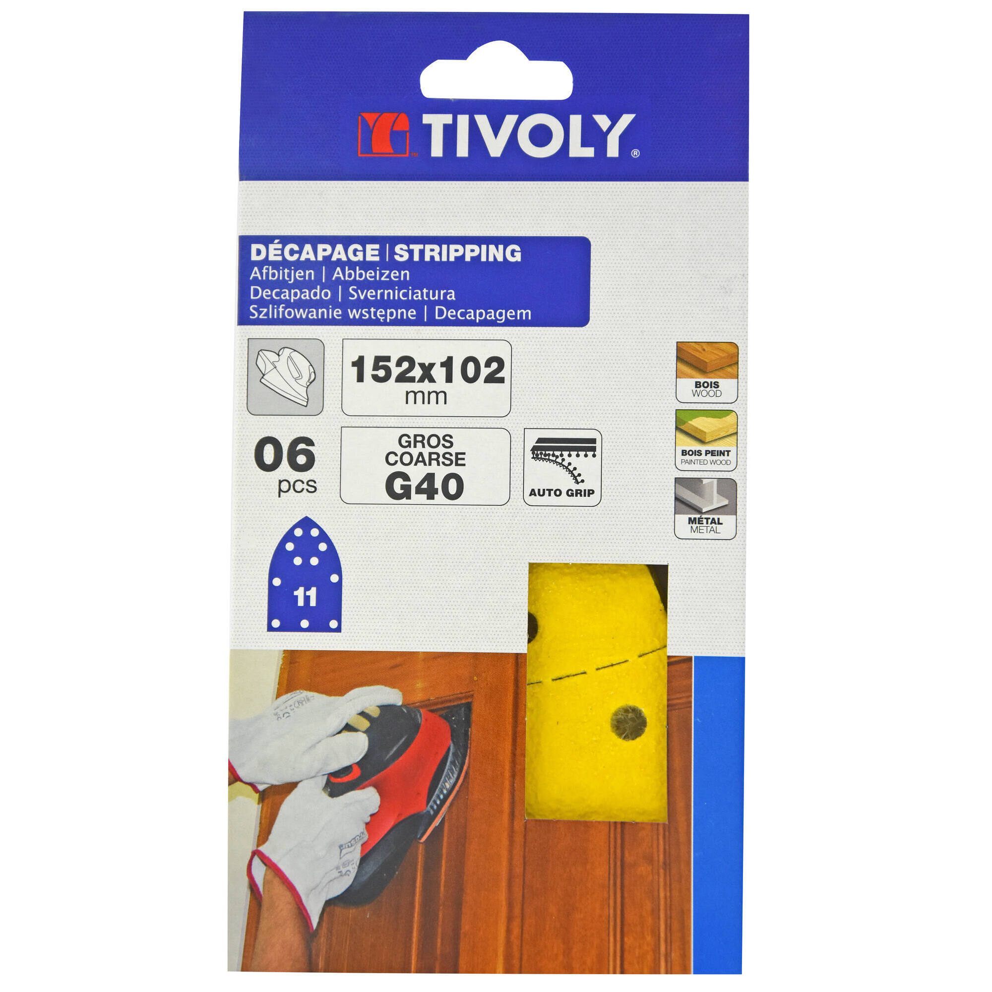 Hoja de lija AUTOADHESIVA -152x102 mm - Para lijadora multifunción (Funda cartón) / Dim 152x102 / Gr : 40