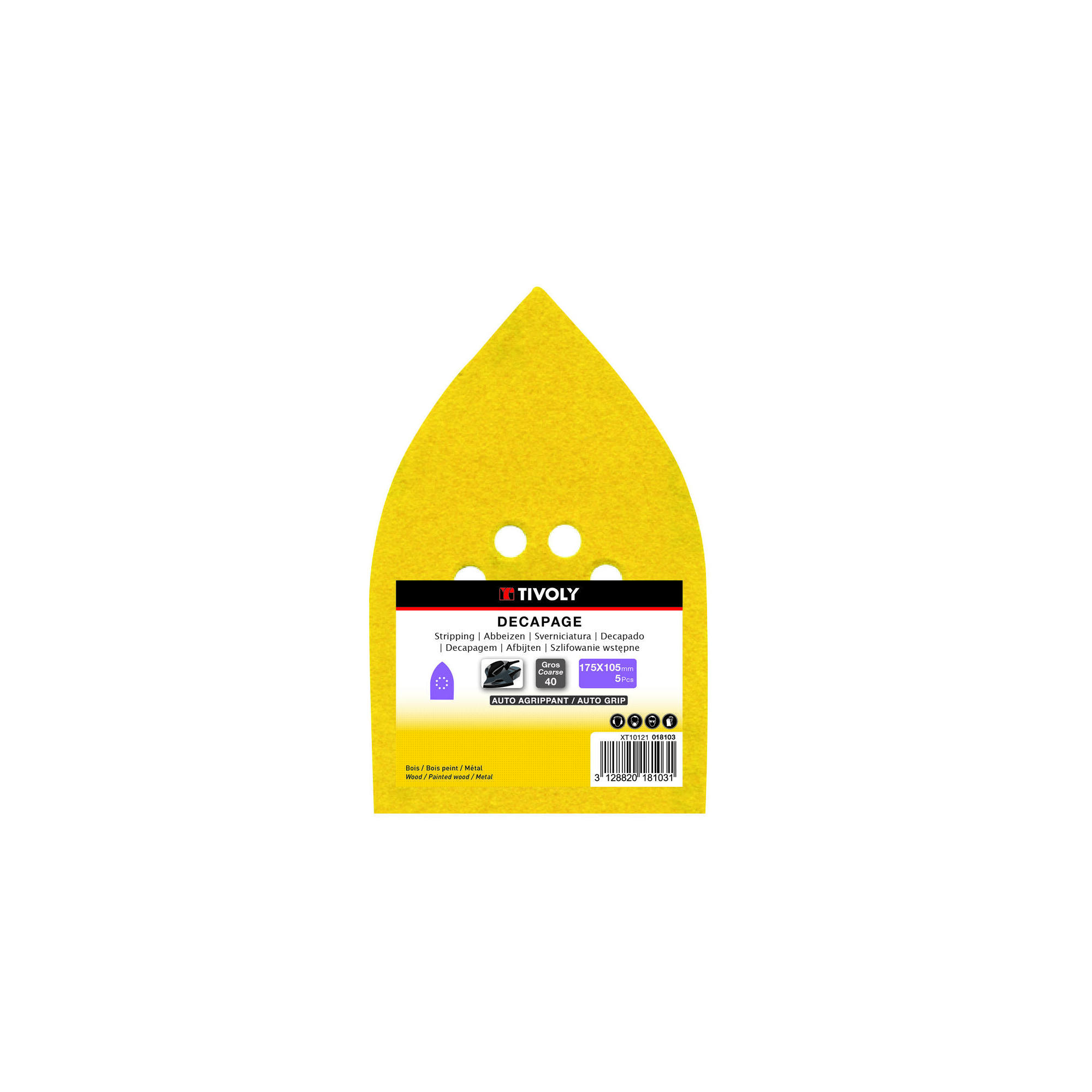 Hoja de lija AUTOADHESIVA -175x105 mm - Para lijadora multifunción (Embalaje semi-granel) / Dim 175x105 / Gr : 40/80/120