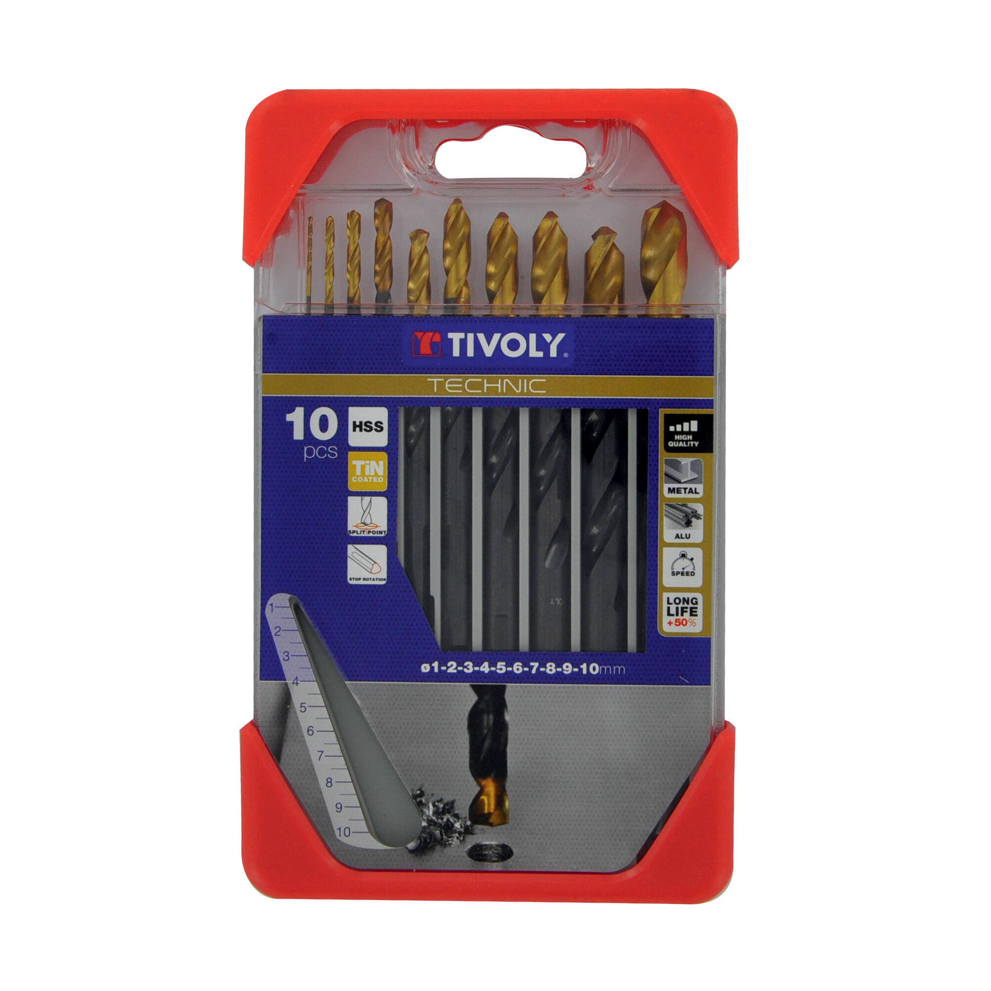 10 brocas para metal HSS STEAM rectificadas con recubrimiento TiN punta en cruz mango de 3 caras Ø 1 a 10 mm