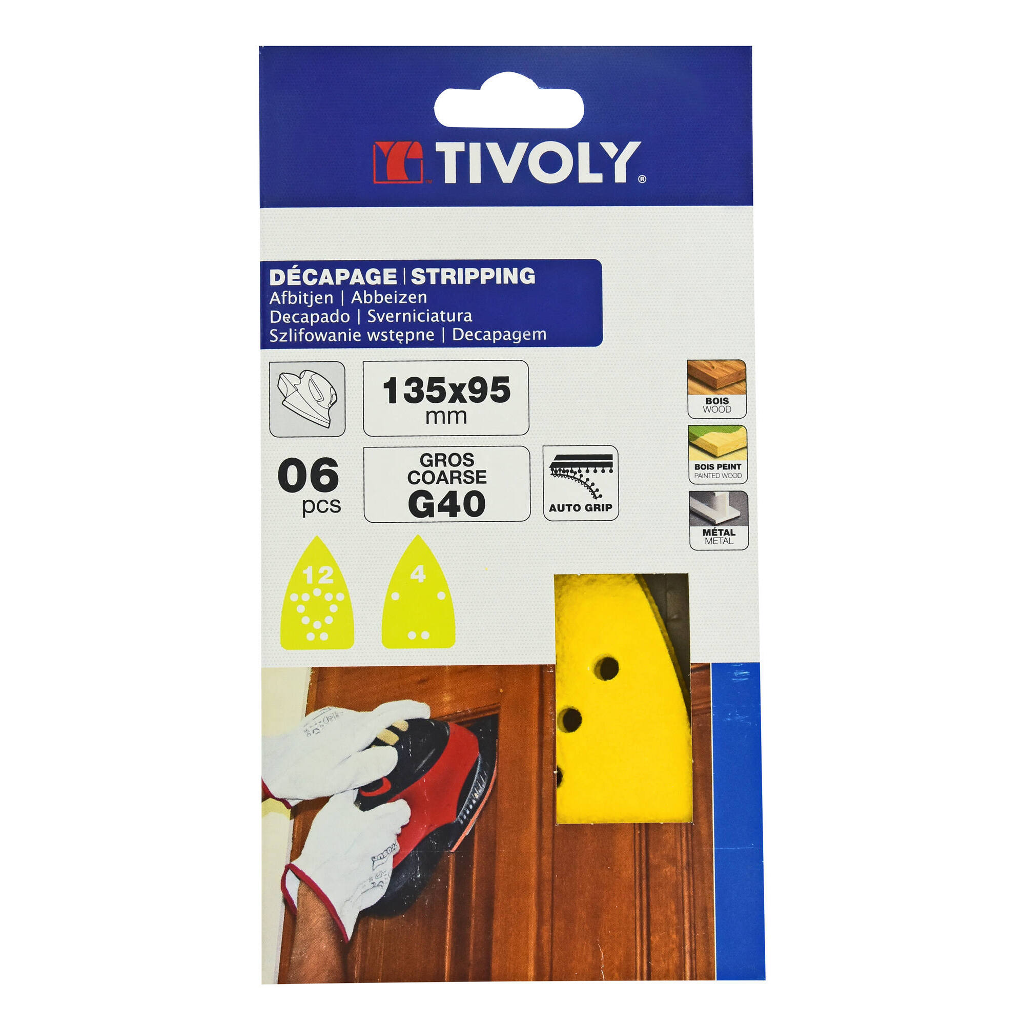 Hoja de lija AUTOADHESIVA -135x95 mm - Para lijadora Mouse B&D (Funda cartón) / Dim 135x95 / Gr : 40