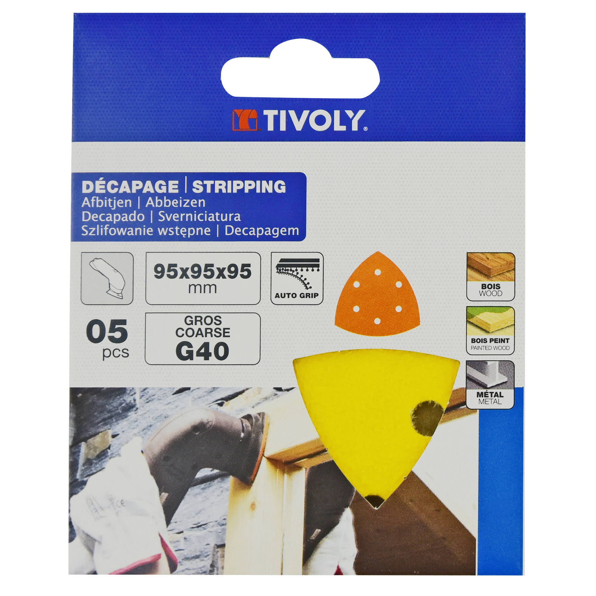 Hoja de lija AUTOADHESIVA -95x95x95 mm - Para lijadora Delta (Funda cartón) / Dim 95x95x95 / Gr : 40