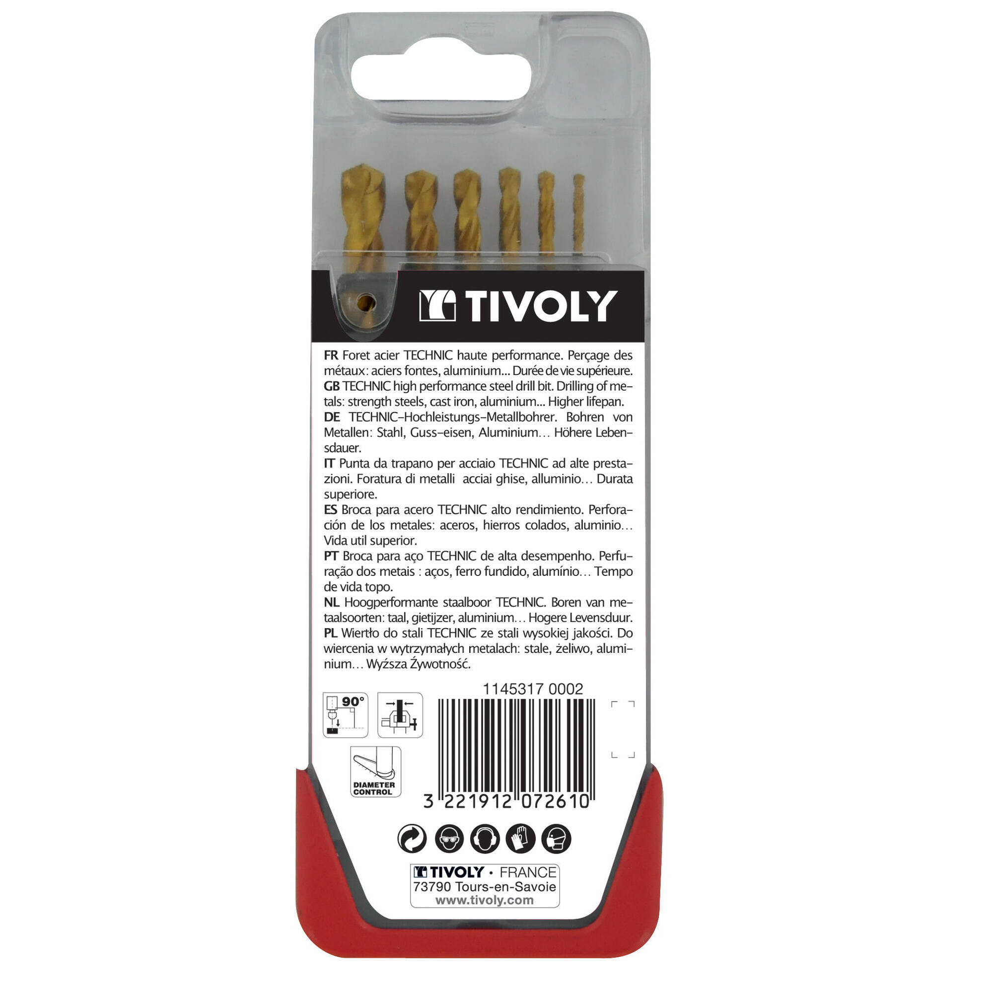 6 brocas para metal HSS STEAM rectificadas con recubrimiento TiN punta en cruz mango de 3 caras Ø 2 a 8 mm