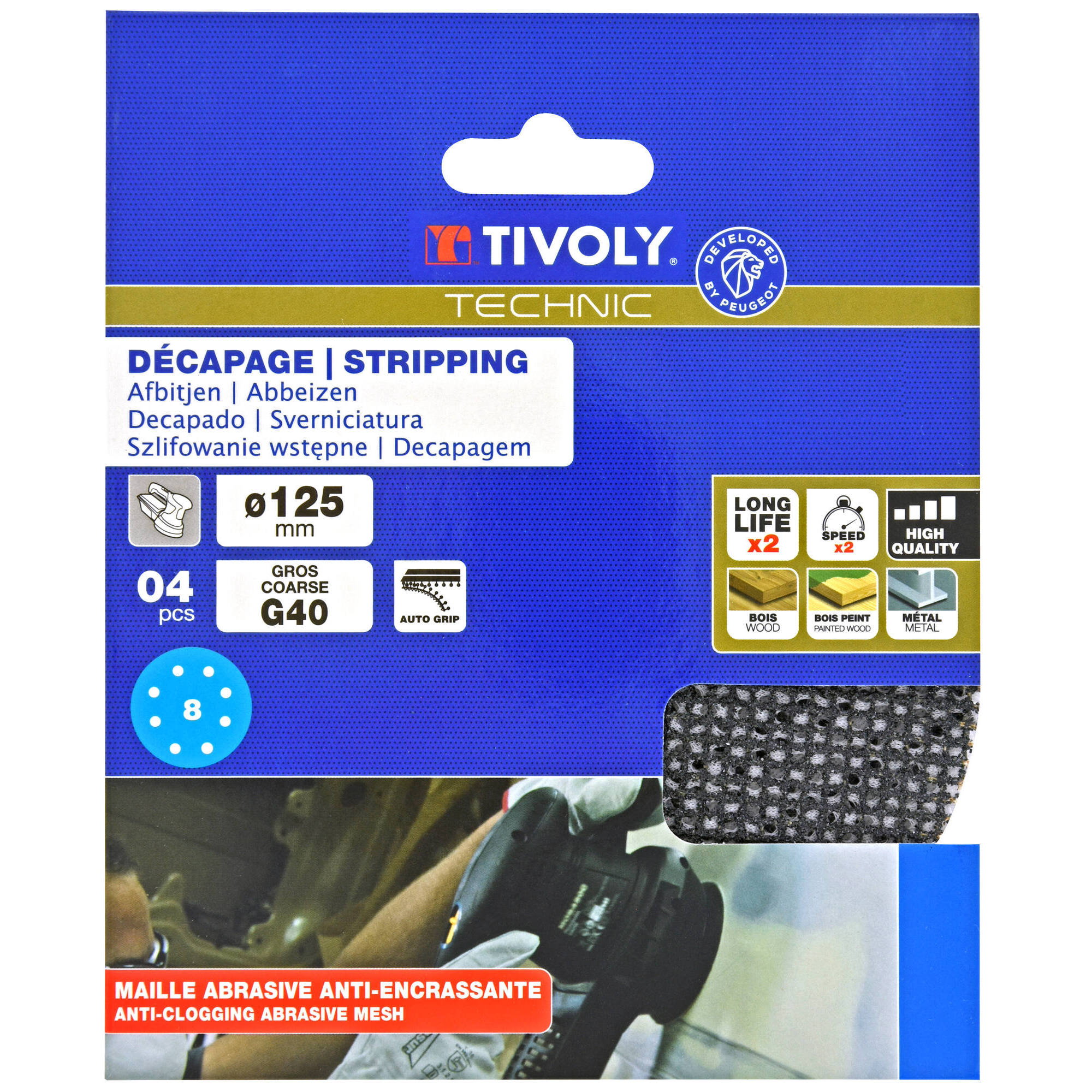 Disco MALLA -AUTOADHESIVO -Ø125 mm - Para lijadora excéntrica (Funda cartón) / Dim Ø125 / Gr : 40