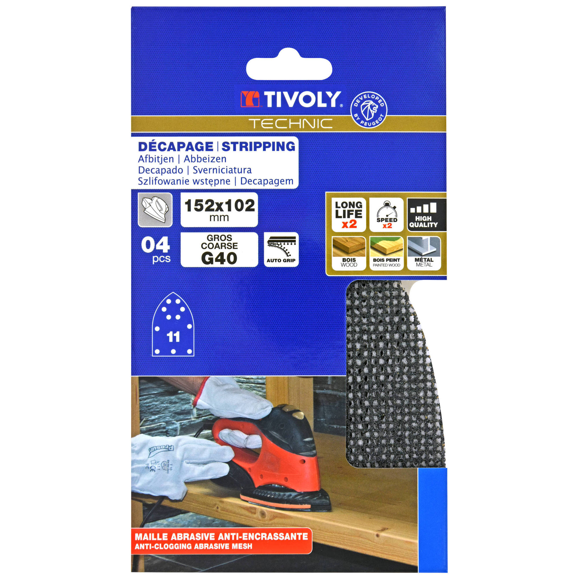 Hoja de lija MALLA -AUTOADHESIVA -152x102 mm - Para lijadora multifunción (Funda cartón) / Dim 152x102 / Gr : 40