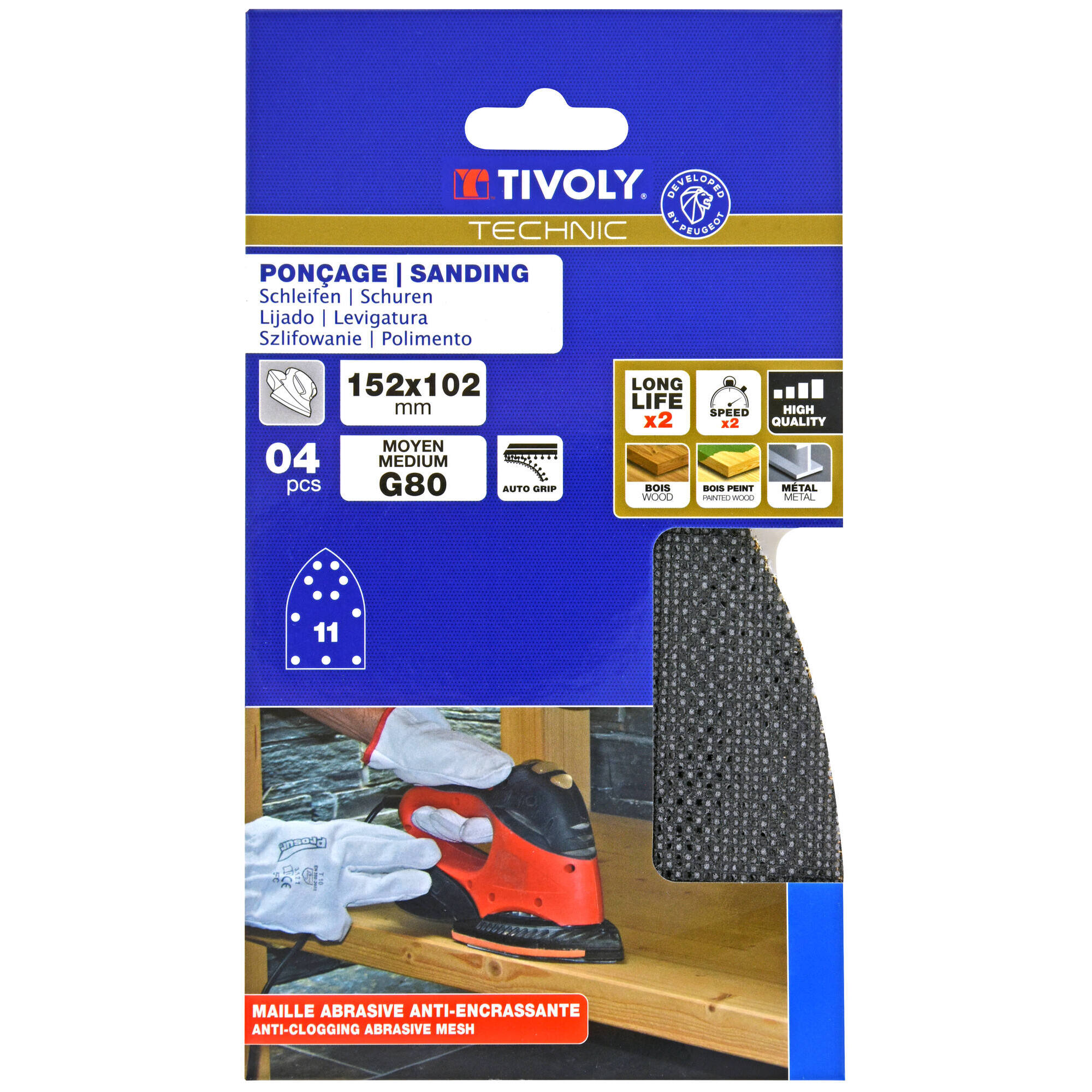 Hoja de lija MALLA -AUTOADHESIVA -152x102 mm - Para lijadora multifunción (Funda cartón) / Dim 152x102 / Gr : 80