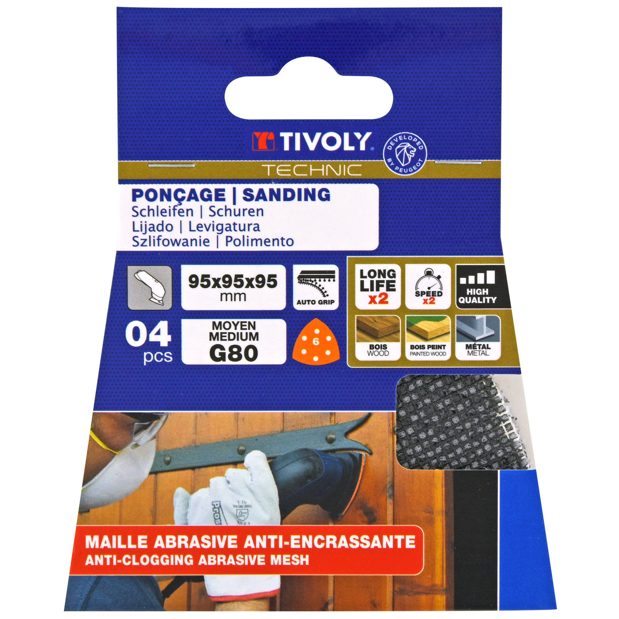 Hoja de lija MALLA -AUTOADHESIVA -95x95x95 mm - Para lijadora Delta (Funda cartón) / Dim 95x95x95 / Gr : 80