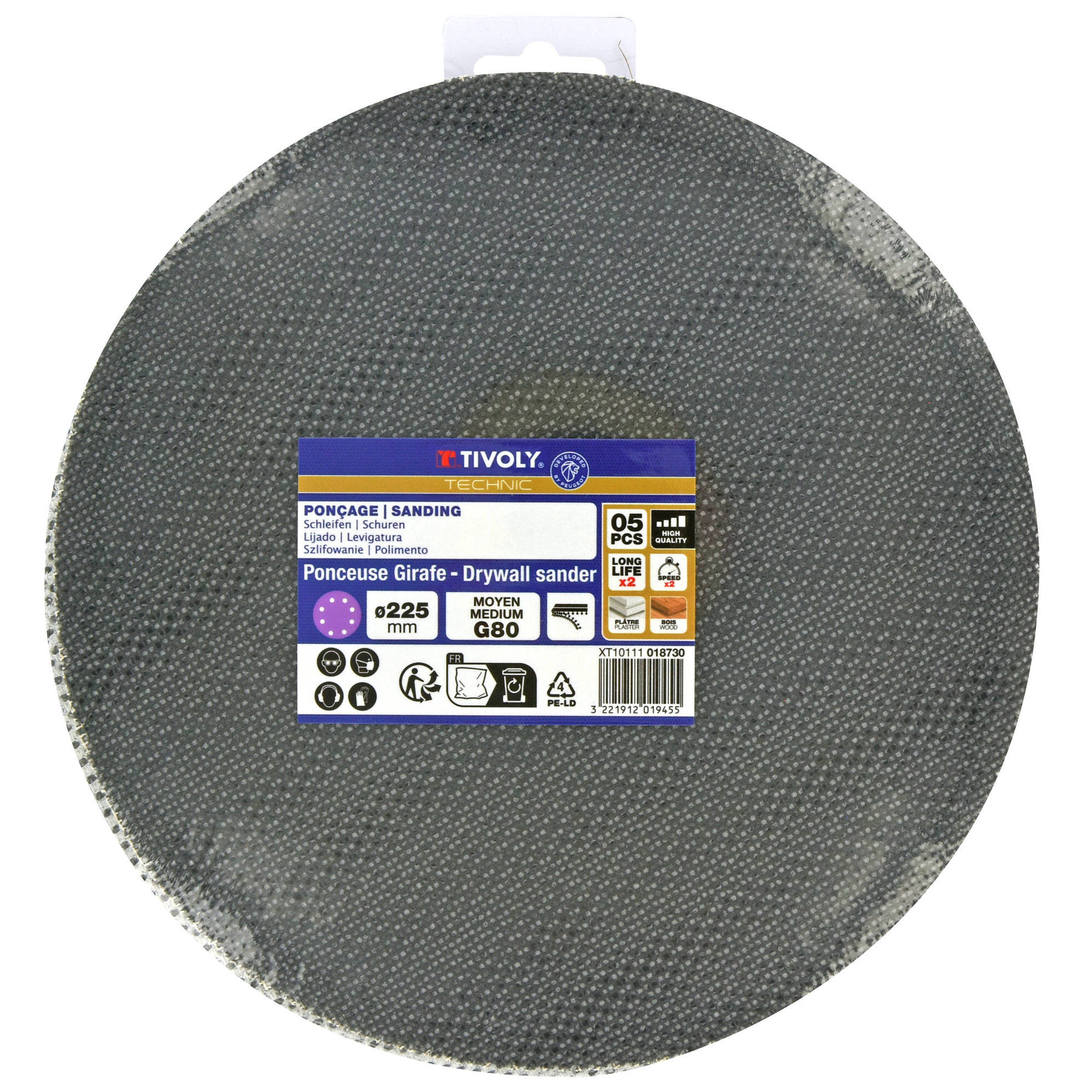 Disco MALLA -AUTOADHESIVO -Ø225 mm - Para lijadora excéntrica (Funda cartón) / Dim Ø225 / Gr : 80