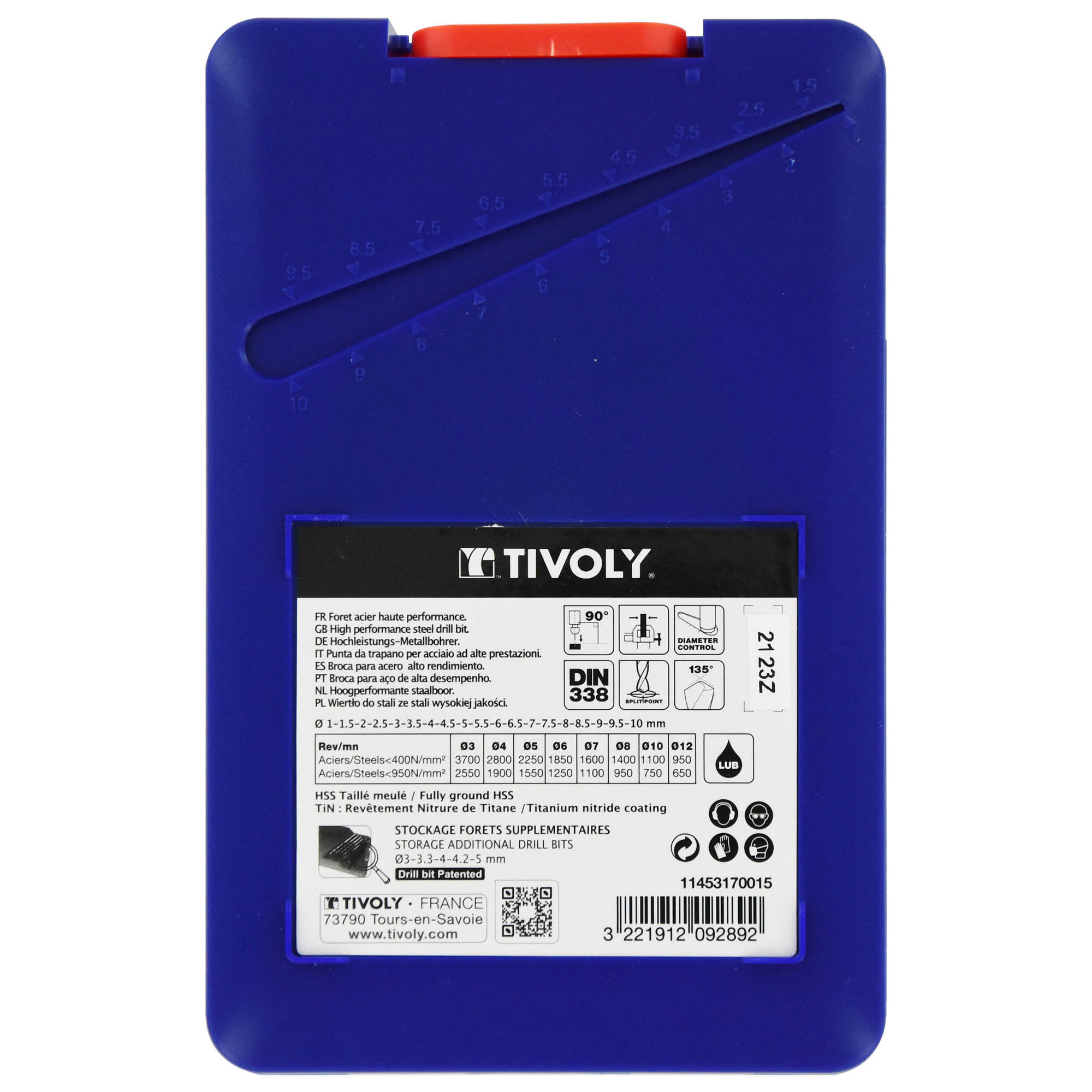 19 brocas para metal HSS STEAM rectificadas con recubrimiento TiN punta en cruz mango de 3 caras Ø 1 a 10 mm