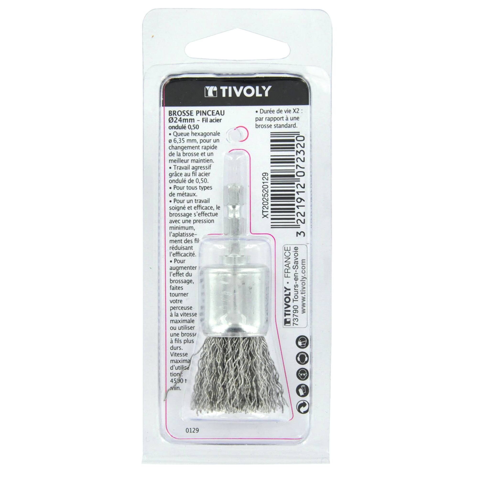 Cepillo PINCEL -Alambre de acero ondulado -Decapado grueso de metal (Blíster) / Ø: 24 / 0.5