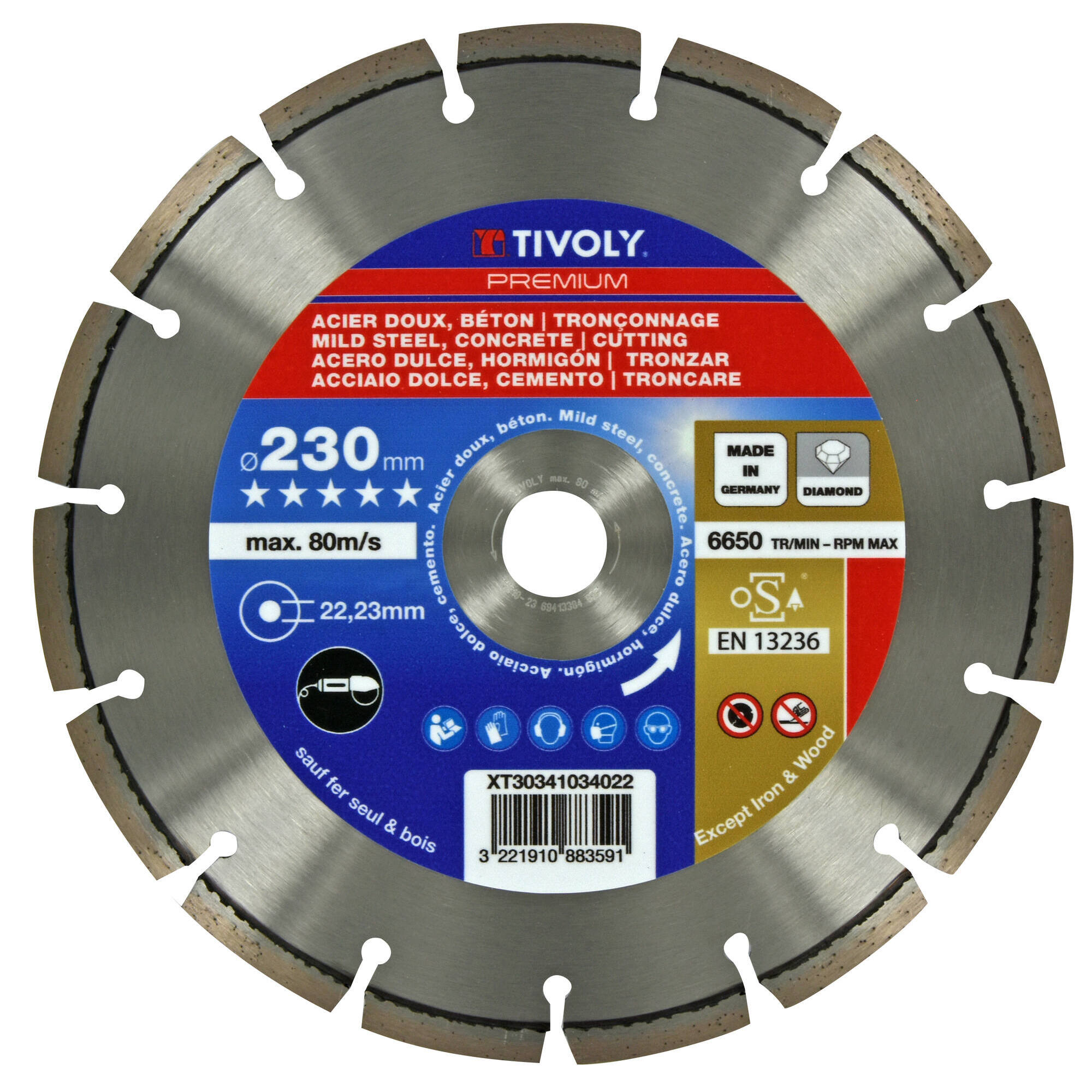 Disco DIAMANTE -ACERO DULCE/HORMIGÓN -Gama de Alto Rendimiento (Caja colgante) / Ø: 125 / Ep: 2.4