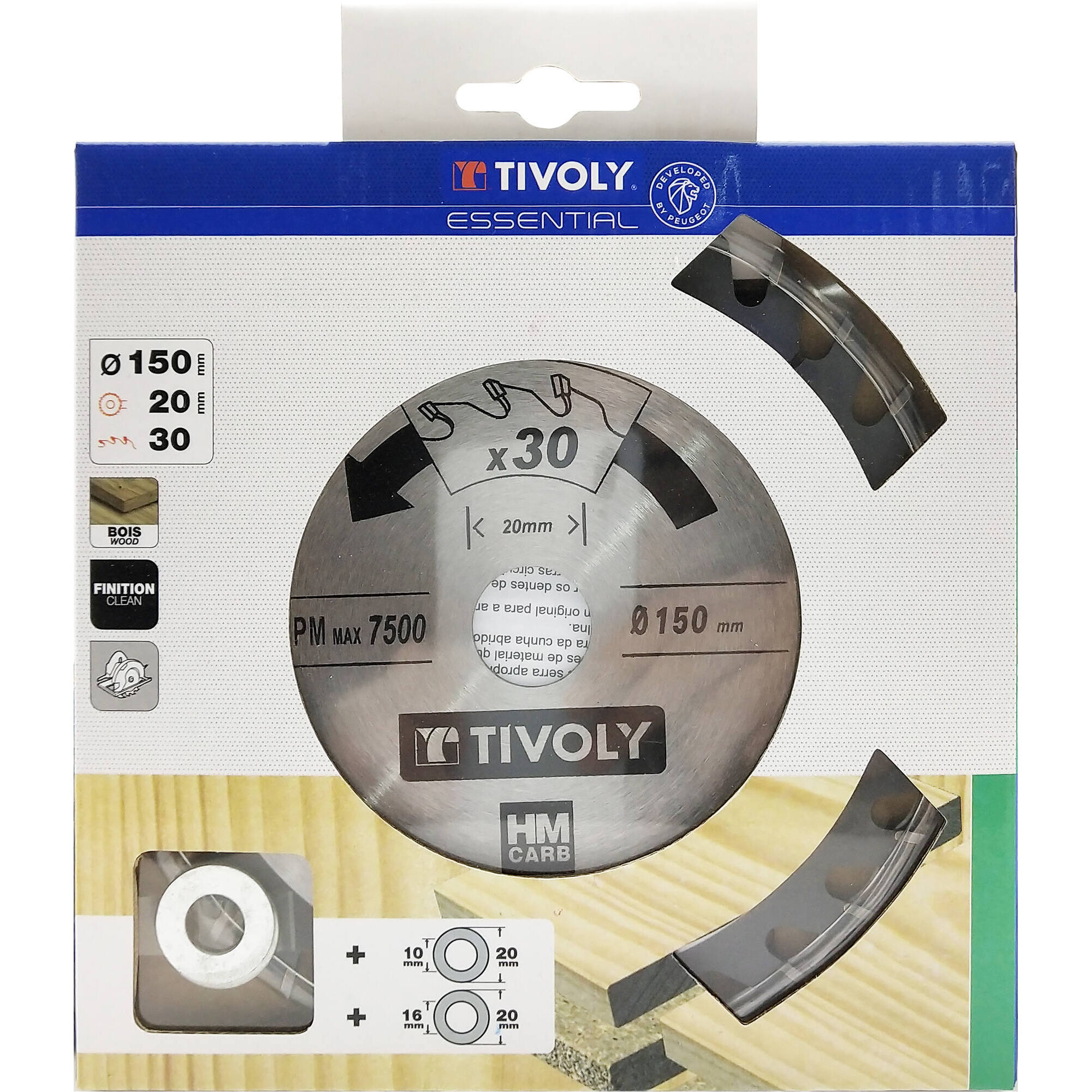 Ø: 150 x Ø2: 20 x Z: 30 / Hojas de sierra circular -Acabado -Para madera dura, estratificada y parqué -Uso en sierra portátil (Funda cartón)