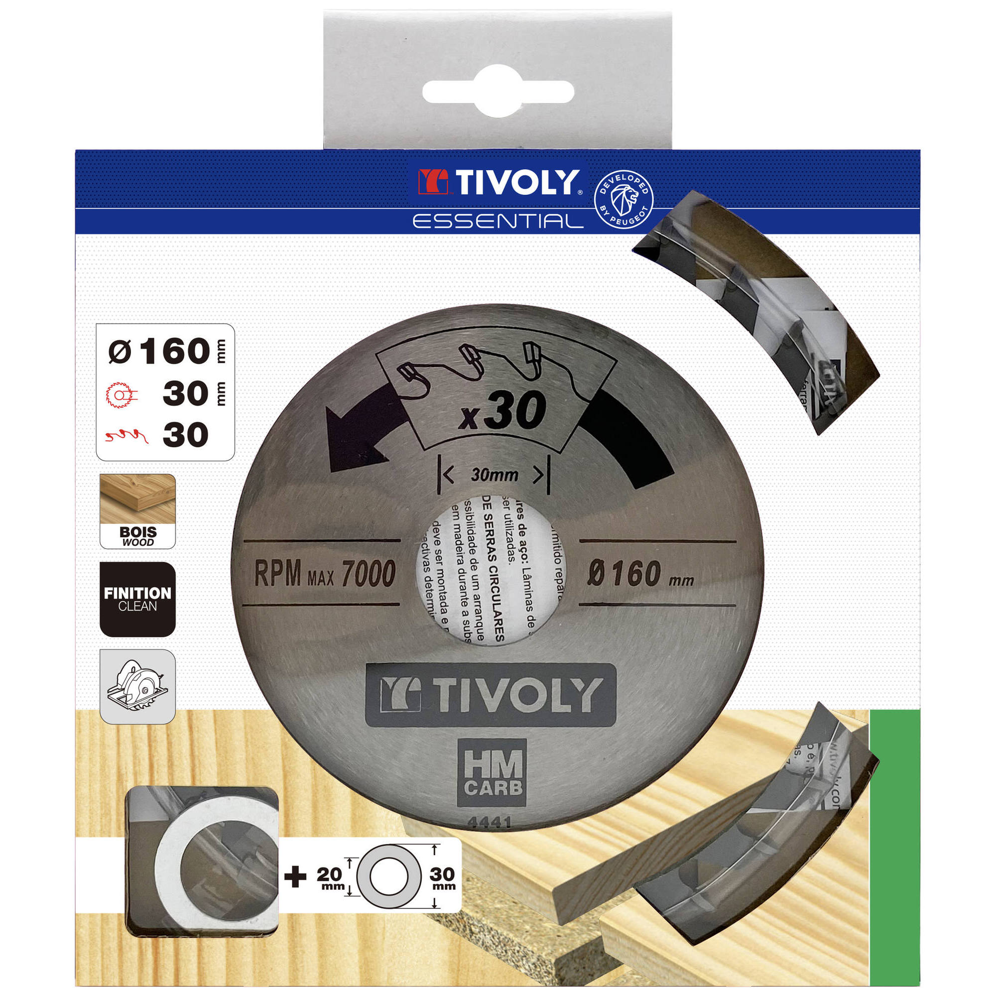 Ø: 160 x Ø2: 30 x Z: 30 / Hojas de sierra circular -Acabado -Para madera dura, estratificada y parqué -Uso en sierra portátil (Funda cartón)