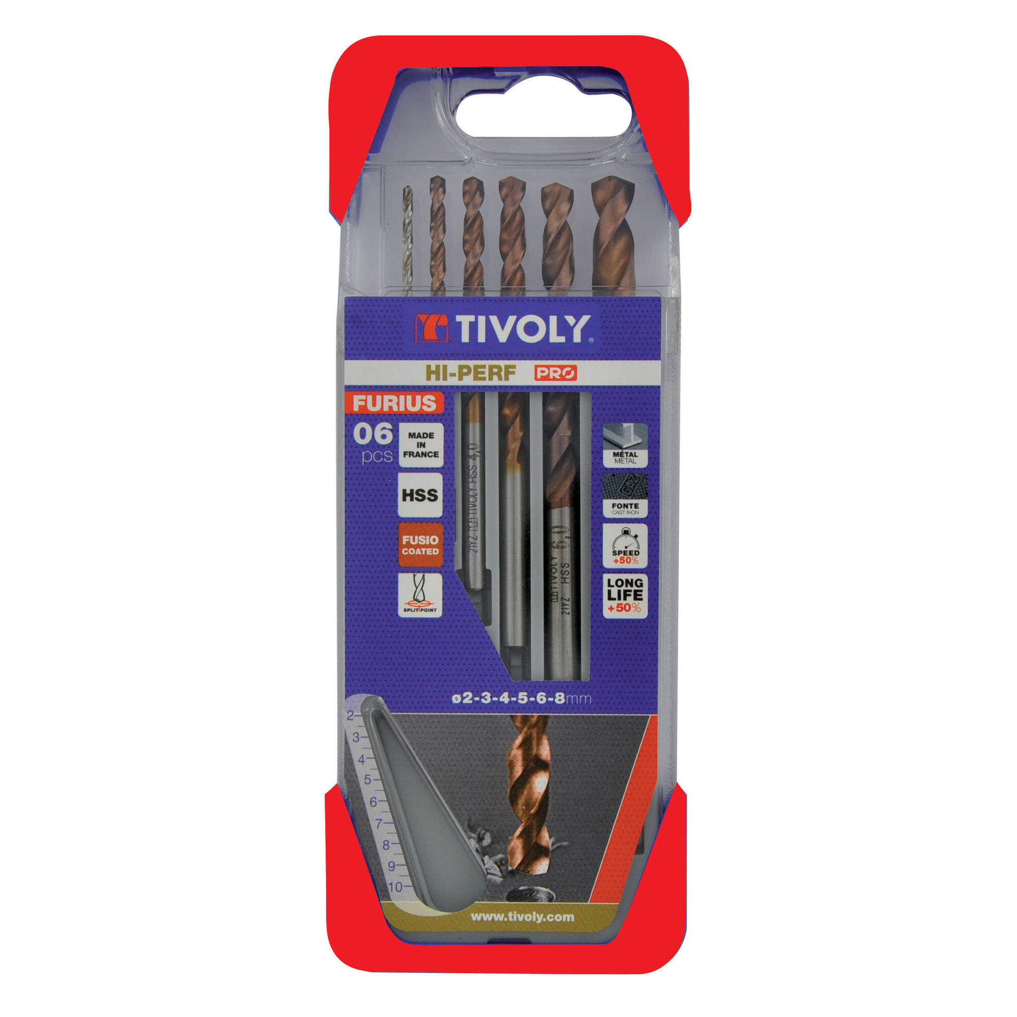 11454170005 - 6 brocas para metal FURIUS HSS con recubrimiento FUSIO punta en cruz Ø 2 a 8 mm PREMIUM