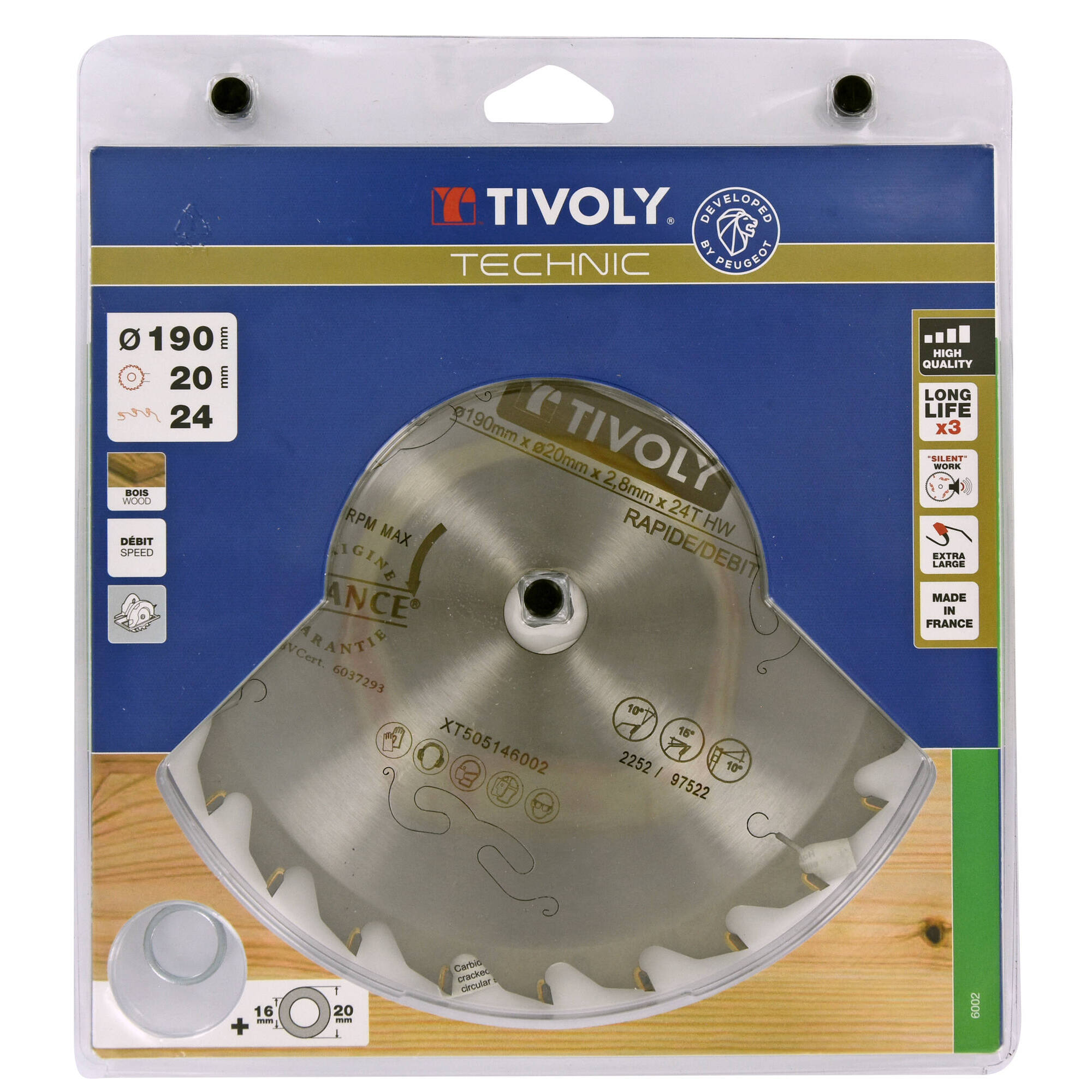 Ø: 190 x Ø2: 20 x Z: 24 / Hoja de sierra circular -Despiece -Para madera -Uso en sierra portátil (Estuche blíster)