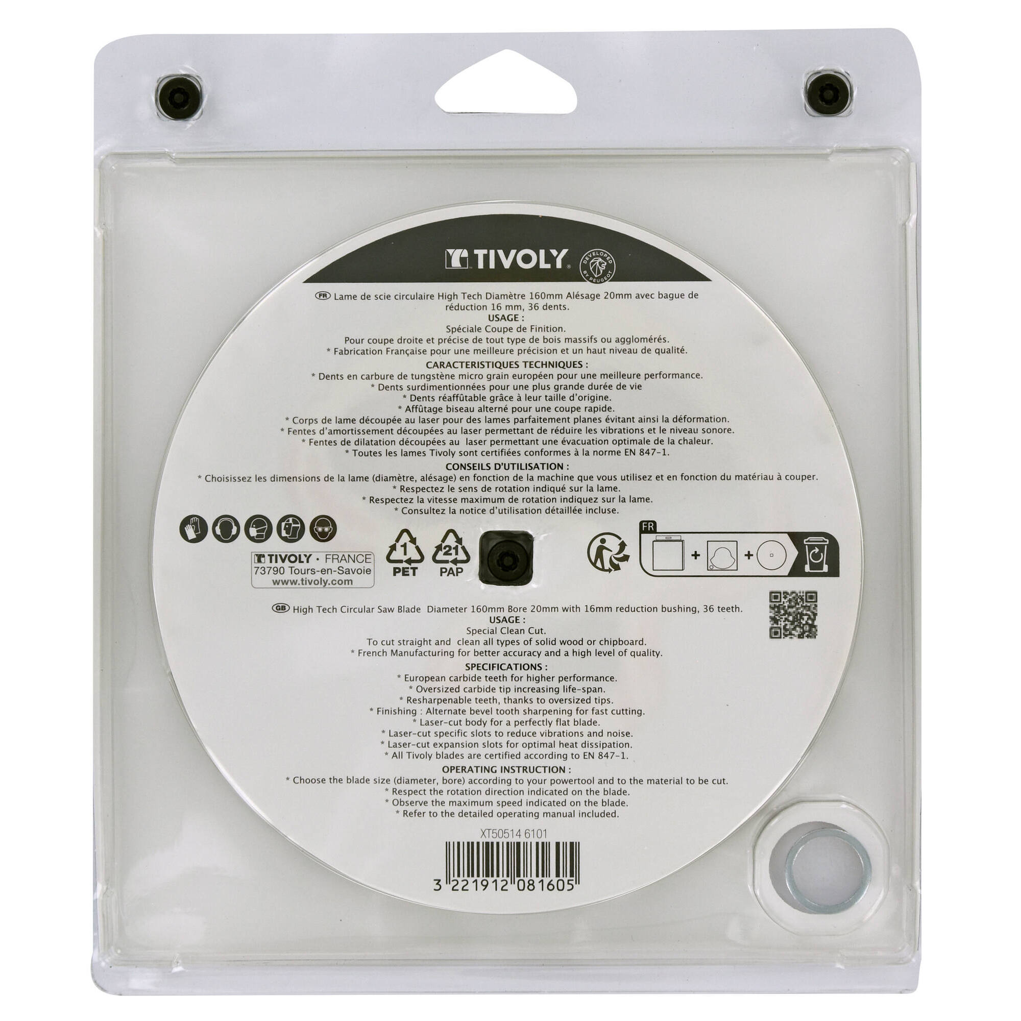 Ø: 160 x Ø2: 20 x Z: 36 / Hojas de sierra circular -Acabado -Para madera -Uso en sierra portátil (Estuche blíster)