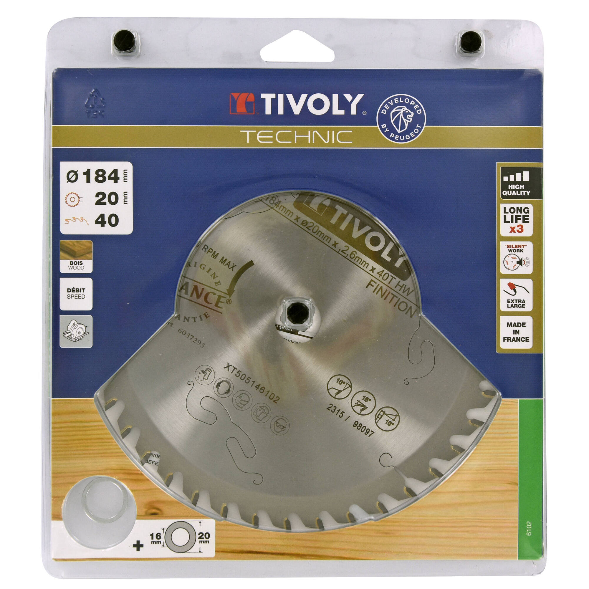 Ø: 184 x Ø2: 20 x Z: 40 / Hojas de sierra circular -Acabado -Para madera -Uso en sierra portátil (Estuche blíster)