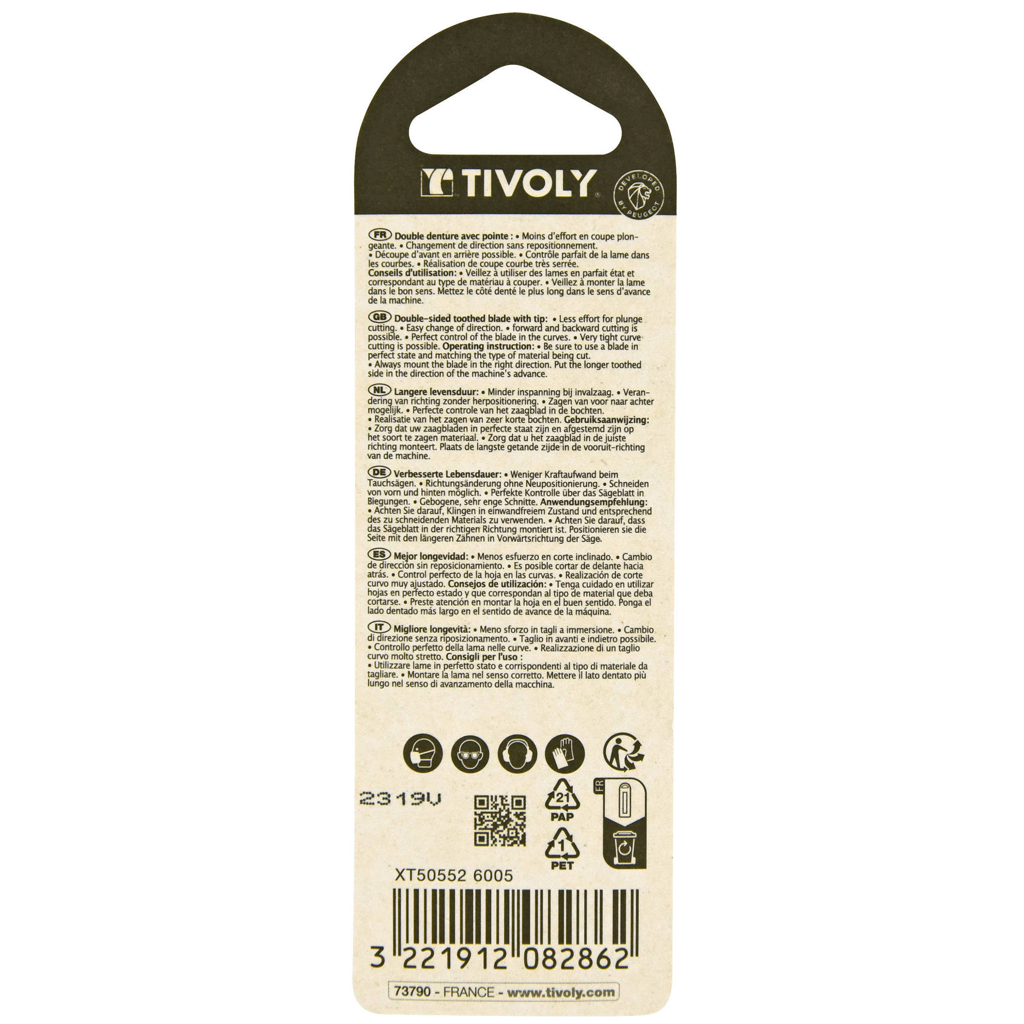 Hoja de sierra de calar -Dentado doble -Para madera dura maciza -Enganche en T (Blíster) / L: 100 / H: 75 / Corte curvo y recto