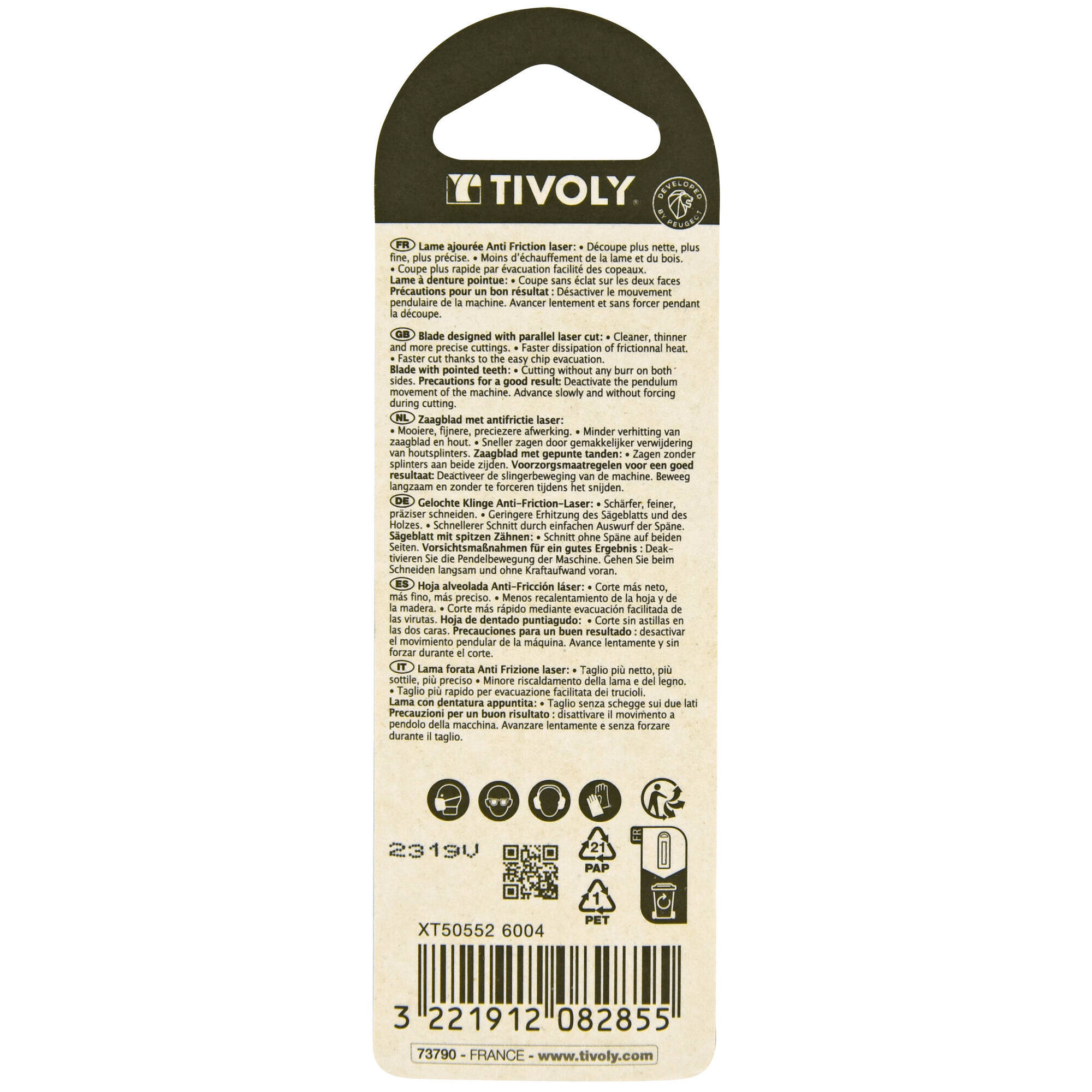 Hoja de sierra de calar -Laser cut -Para madera de melamina -Enganche en T (Blíster) / L: 100 / H: 75 / Corte recto