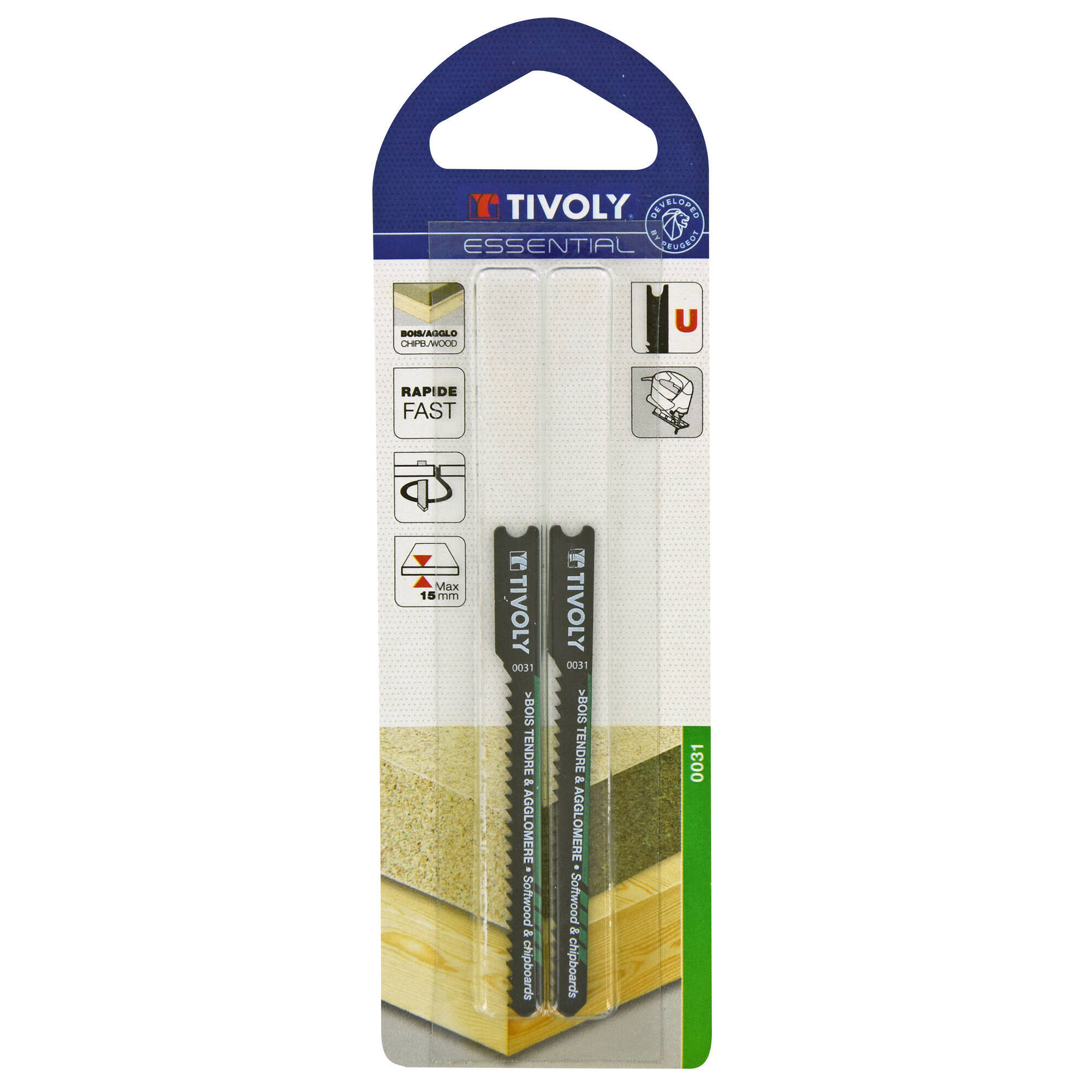 Hoja de sierra de calar -Para madera blanda y aglomerado -Enganche en U (Blíster) / L: 75 / H: 50 / Corte curvo