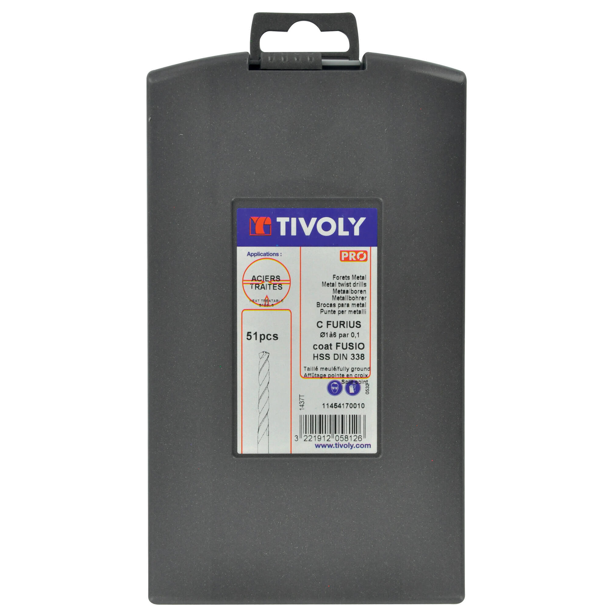 51 brocas para metal FURIUS HSS con recubrimiento FUSIO punta en cruz Ø 1 a 6 mm por 0,1 PREMIUM