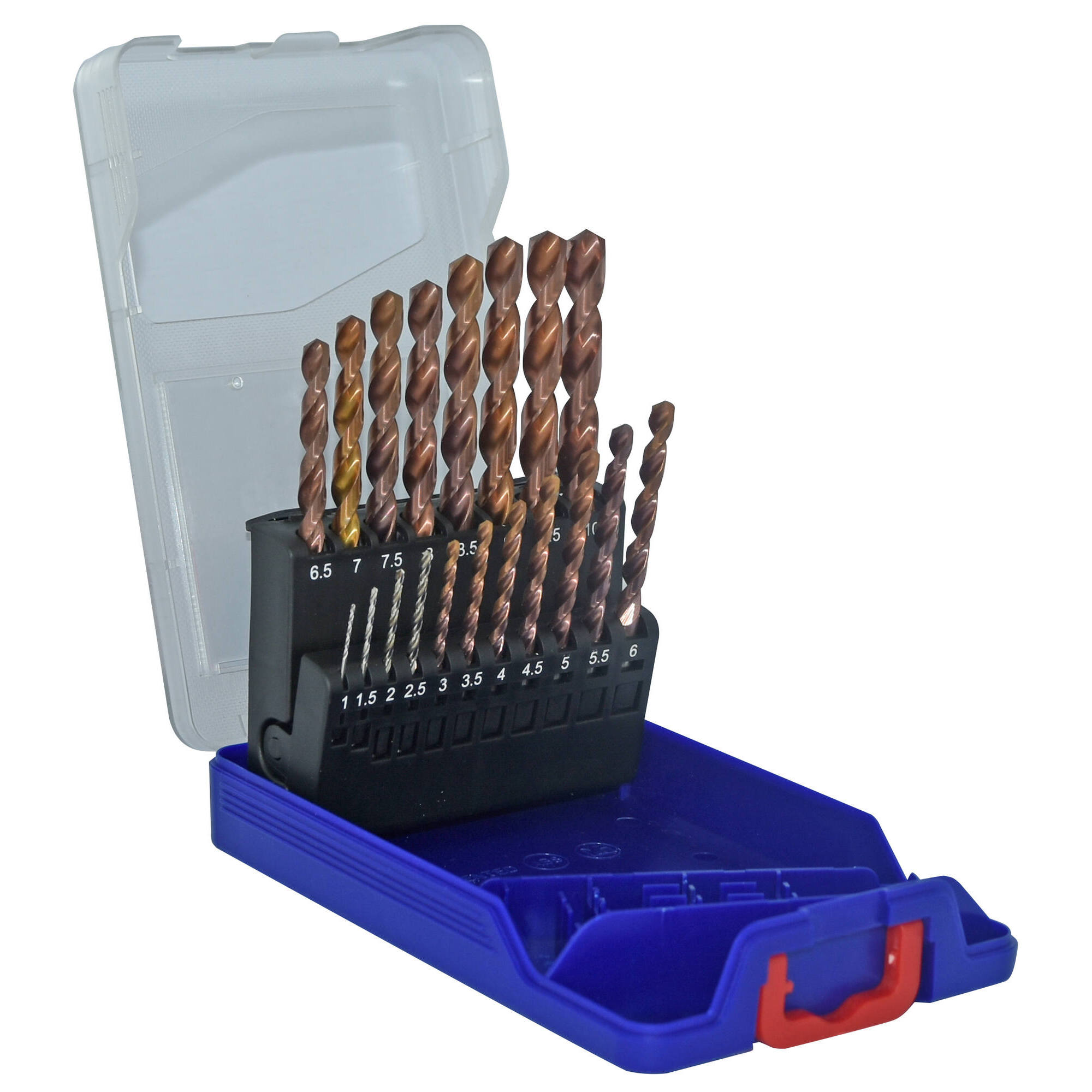 11454170015 - 19 brocas para metal FURIUS HSS con recubrimiento FUSIO punta en cruz Ø 1 a 10 mm por 1/2 PREMIUM